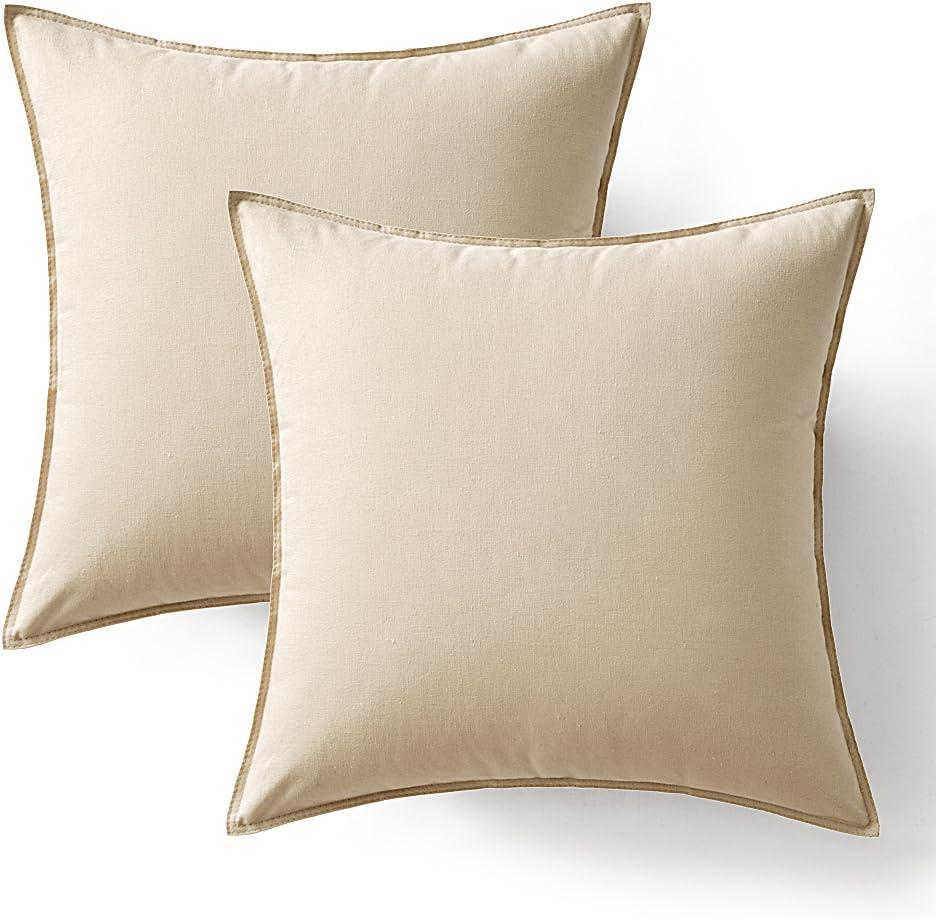 MIULEE Pack of 2 Decorative Linen Pillow Covers 18x18 Inch Olive Green Farmhouse Soild Neutral Throw Pillow Covers Soft Accent Decorative Pillowcases Home Decors for Couch Sofa Bed Living Room