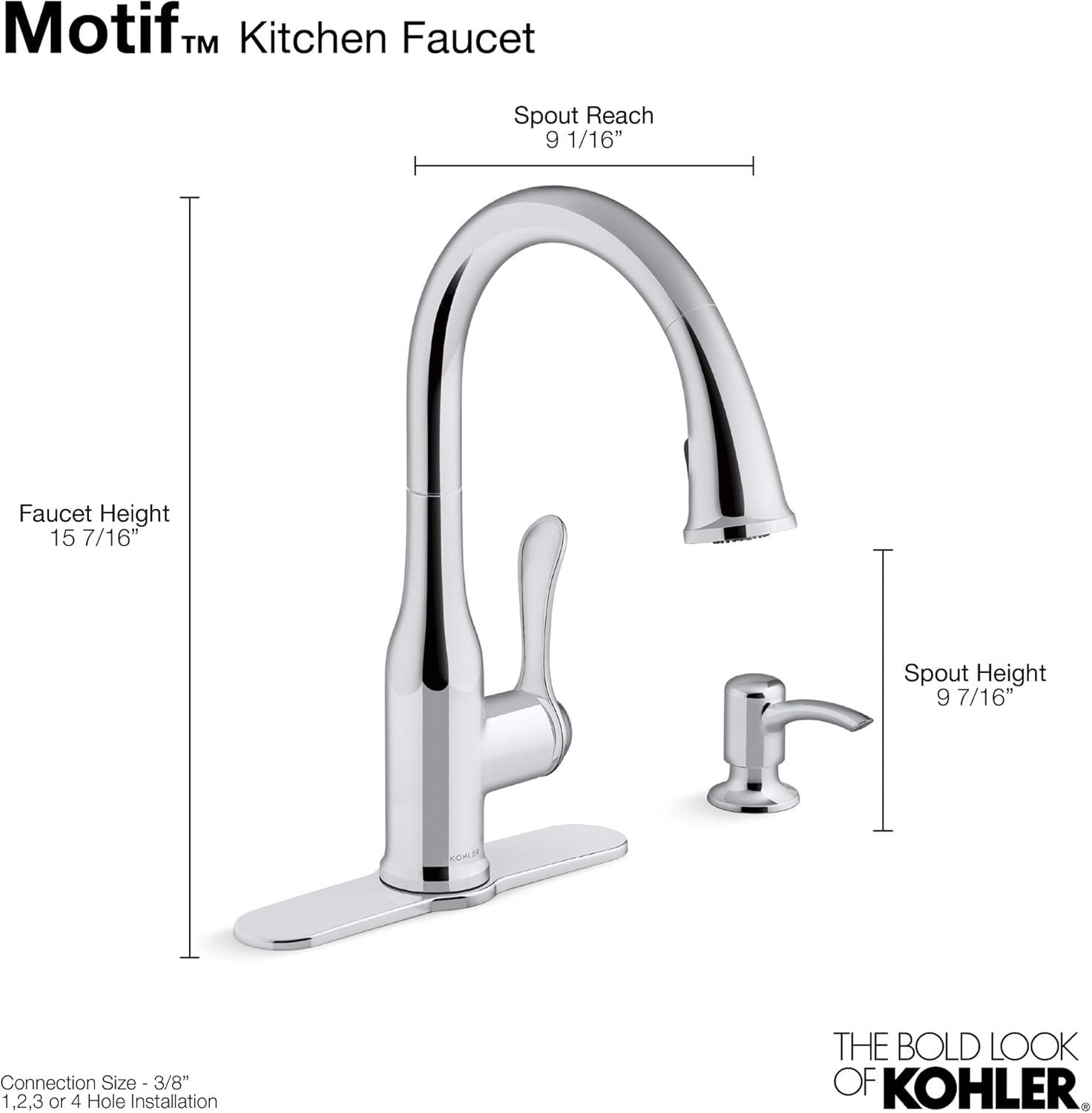 Vibrant Stainless Steel Pull-Down Kitchen Faucet with Soap Dispenser