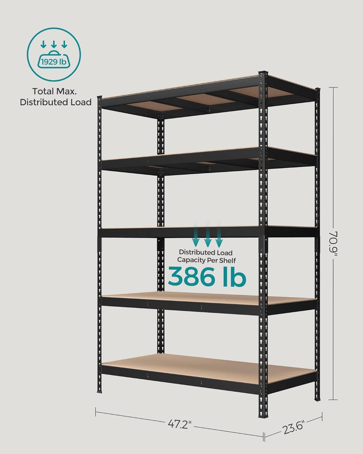 Black 5-Tier Adjustable Steel and MDF Garage Shelving Unit