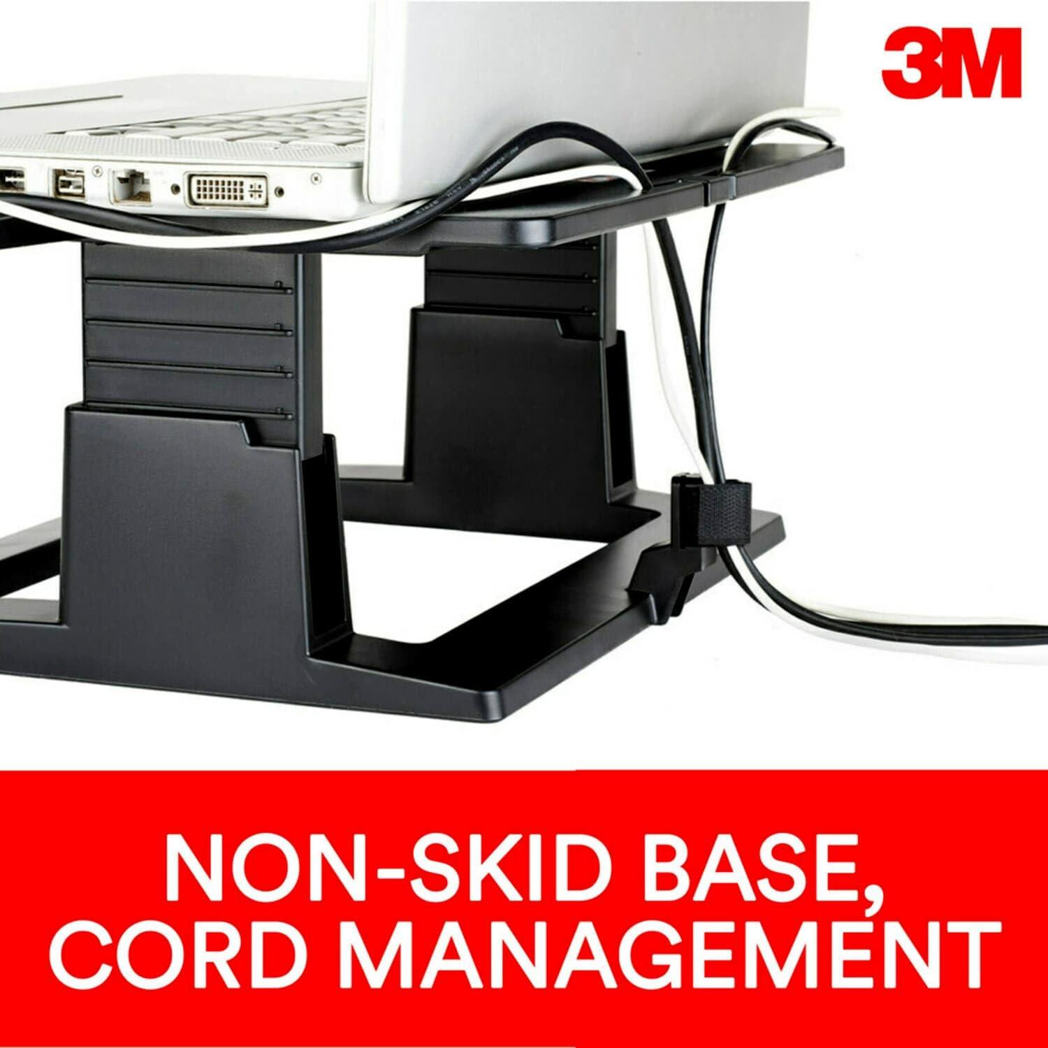 3M Adjustable Laptop Stand, Raise Screen Height to Reduce Neck Strain, 3" Height Adjustment, Large Platform for Docking Station, Non-Skid Base Keeps Laptop Secure, Cable Management, Black (L