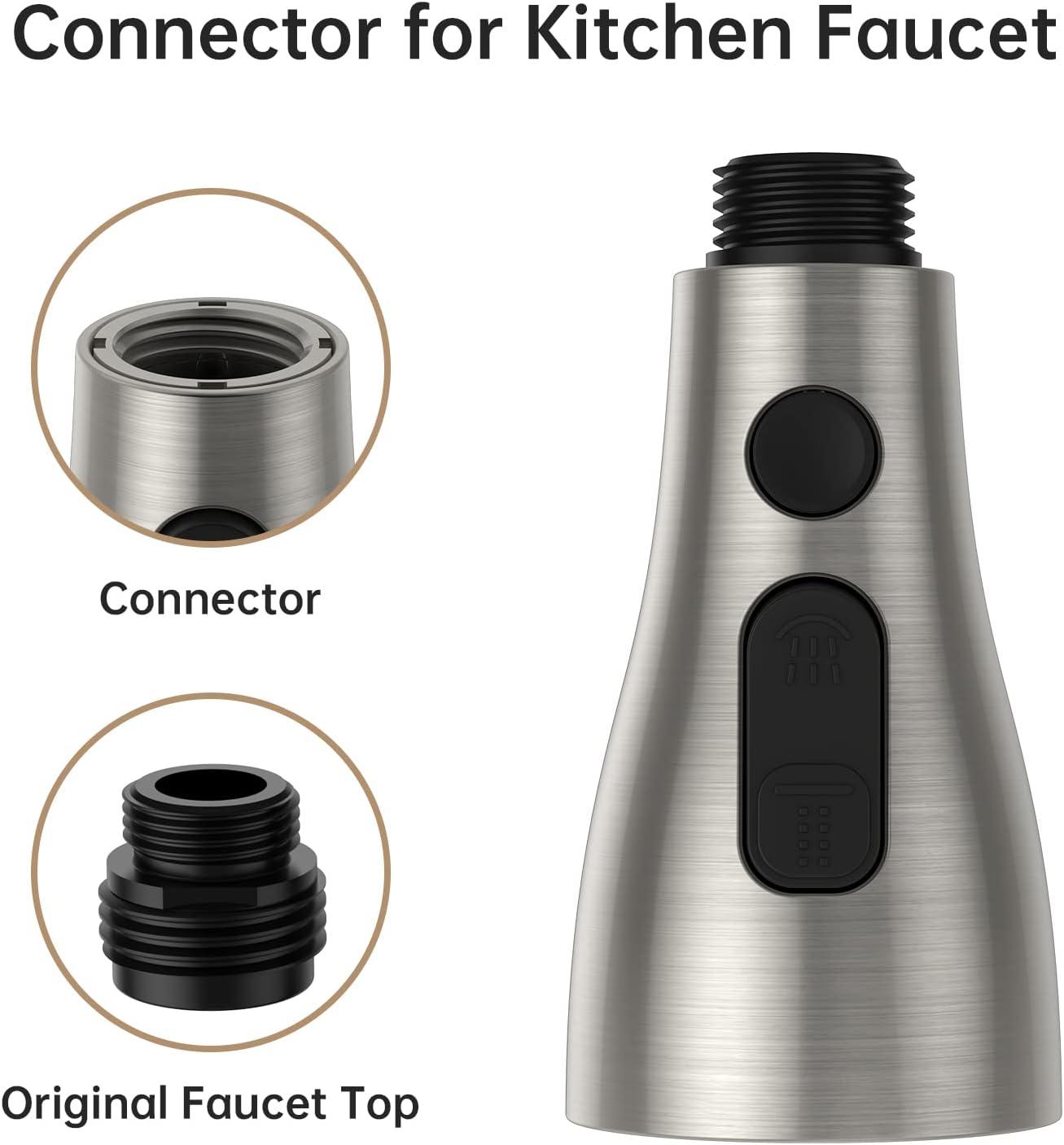 Spring Pull Down Kitchen Faucet Head Replacement for Kitchen Faucet, 3-Modes & 7 Adapters Brushed Nickel Finished