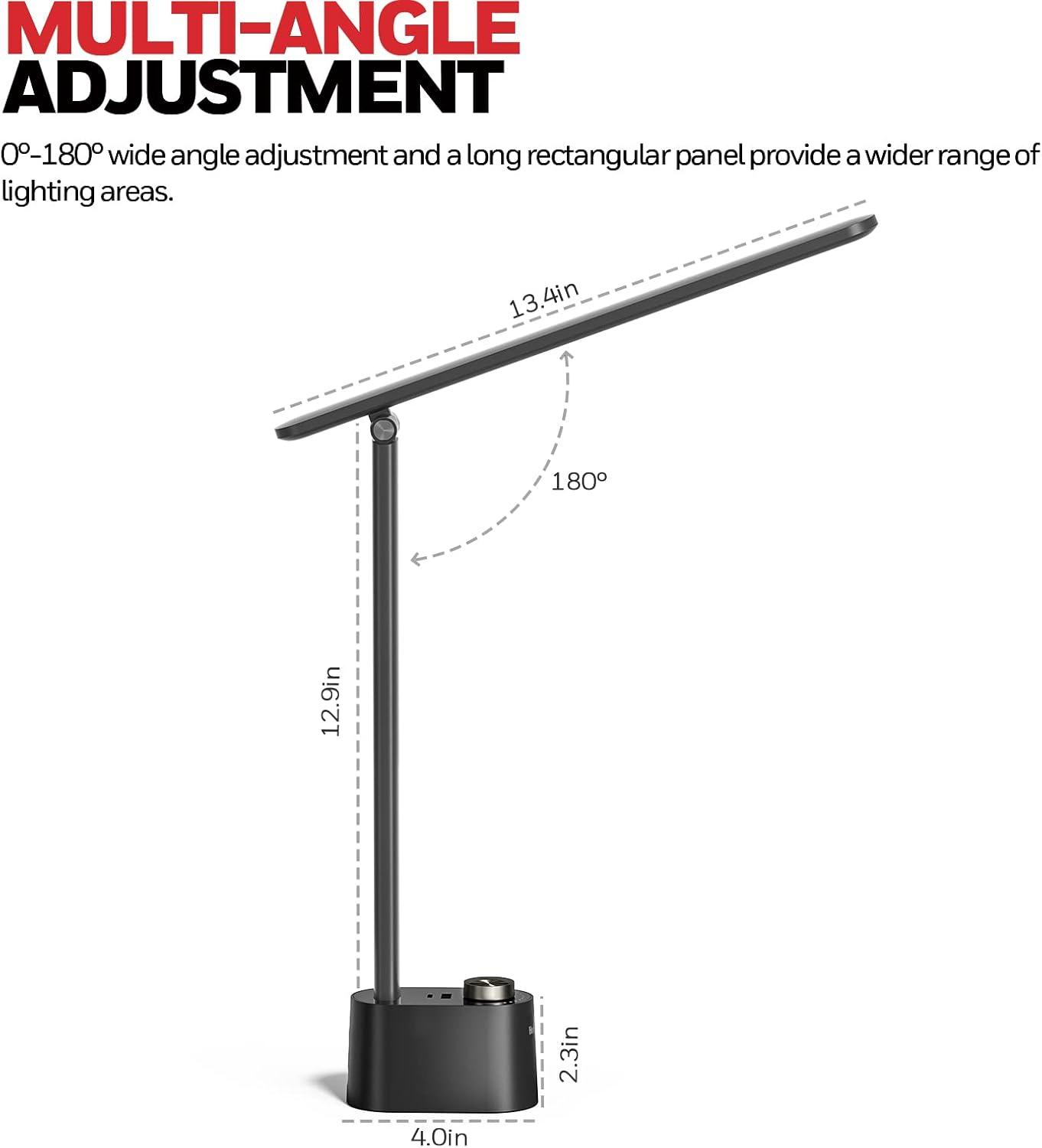 Honeywell Desk Lamp Home Office - LED Lighting with Charging Station A+C USB Port for Small Spaces Bedroom Reading Crafts HWT-H01 Black