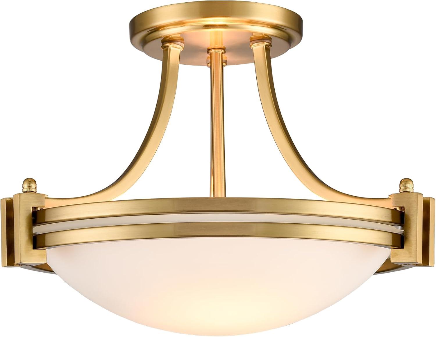 Modern Gold Frosted Glass Bowl Ceiling Light Fixture