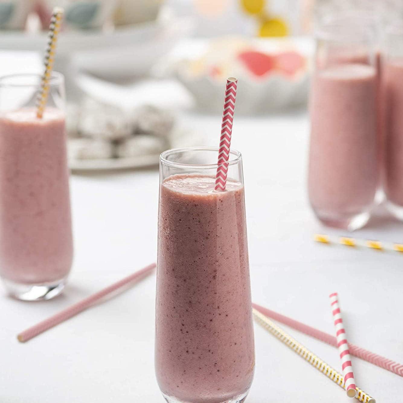 Comfy Package Hot Pink & Gold Biodegradable Straws Disposable Paper Straws, 200-Pack