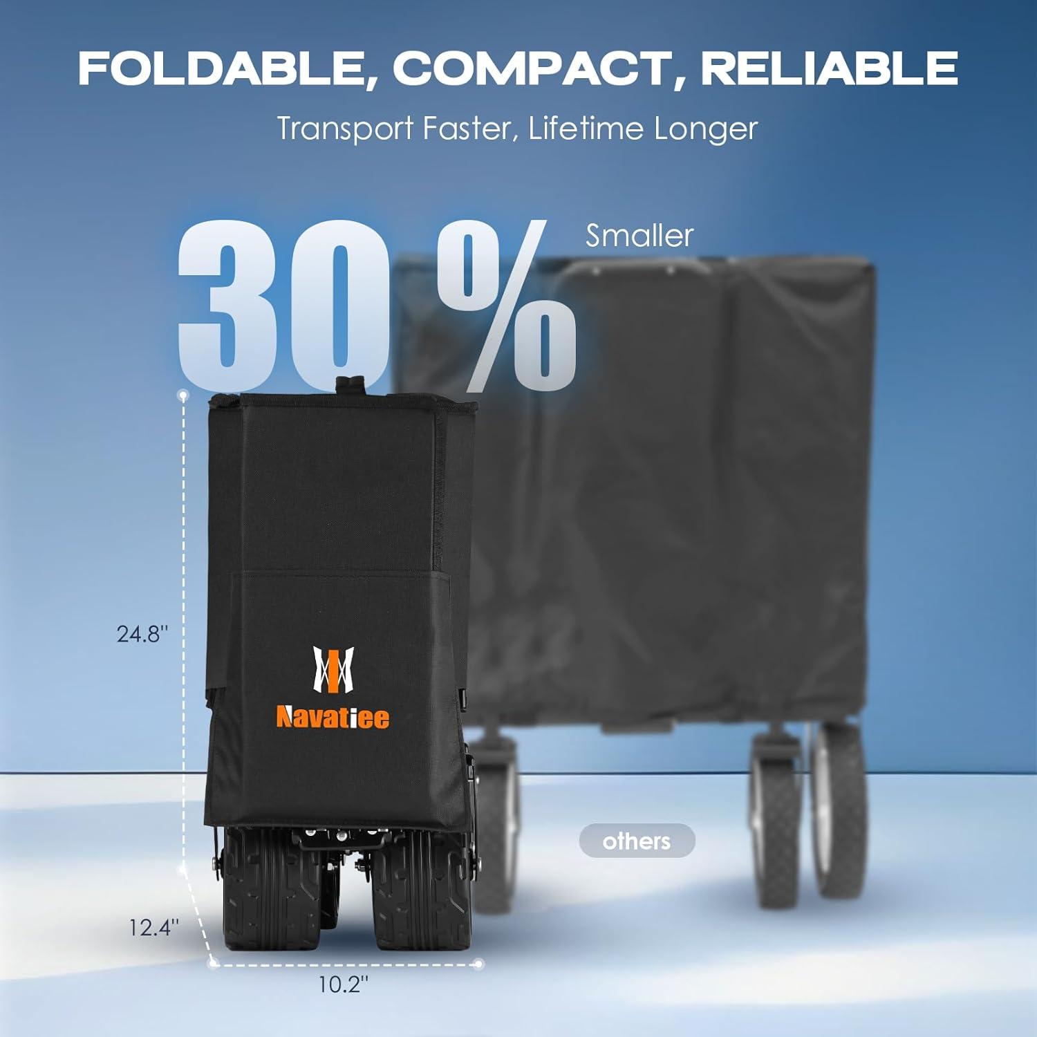 140L Collapsible Wagon Cart Foldable, Folding Utility Grocery Cart with Side Pocket and Brakes for Shopping, Sports, Camping and Garden, Black