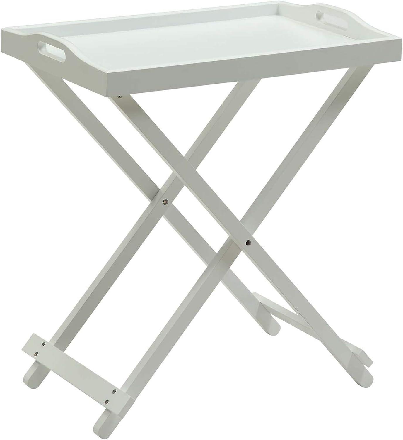 Designs2Go Folding Tray Table in White Solid Wood Finish with Handles