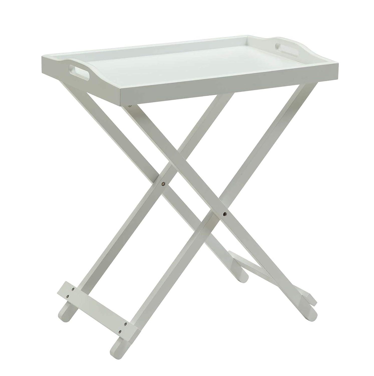 Designs2Go Folding Tray Table in White Solid Wood Finish with Handles