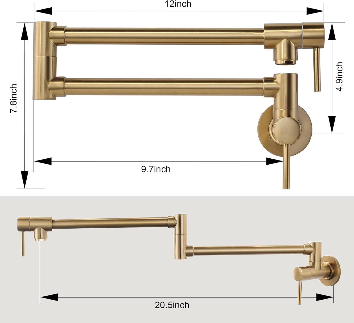 Brushed Gold Wall Mount Double Handle Pot Filler Faucet