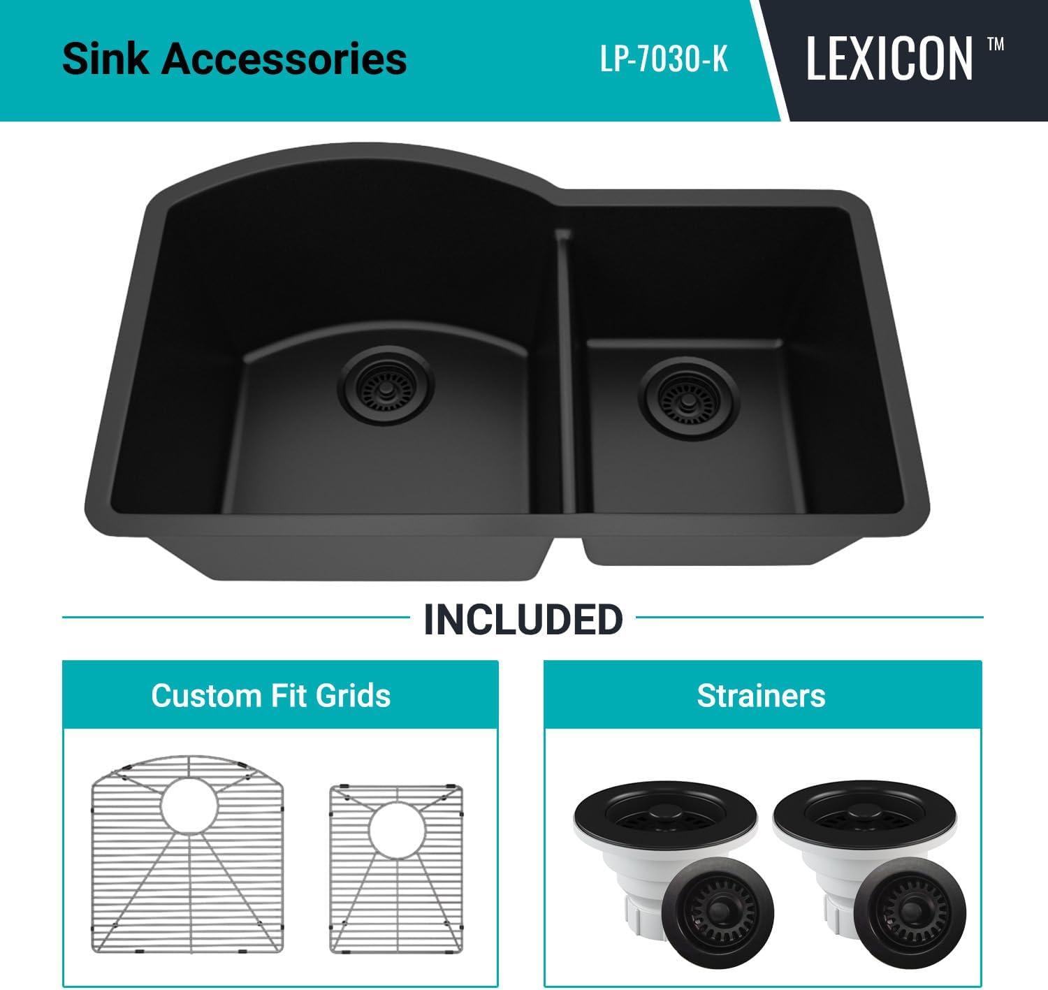 32" x 20" Quartz Kitchen Sink, 70/30 Double Bowl Sink, Drop-in Sink, Undermount Sink, Granite Kitchen Sink, with 2 Steel Grids and Basket Strainer, Disposal Flange