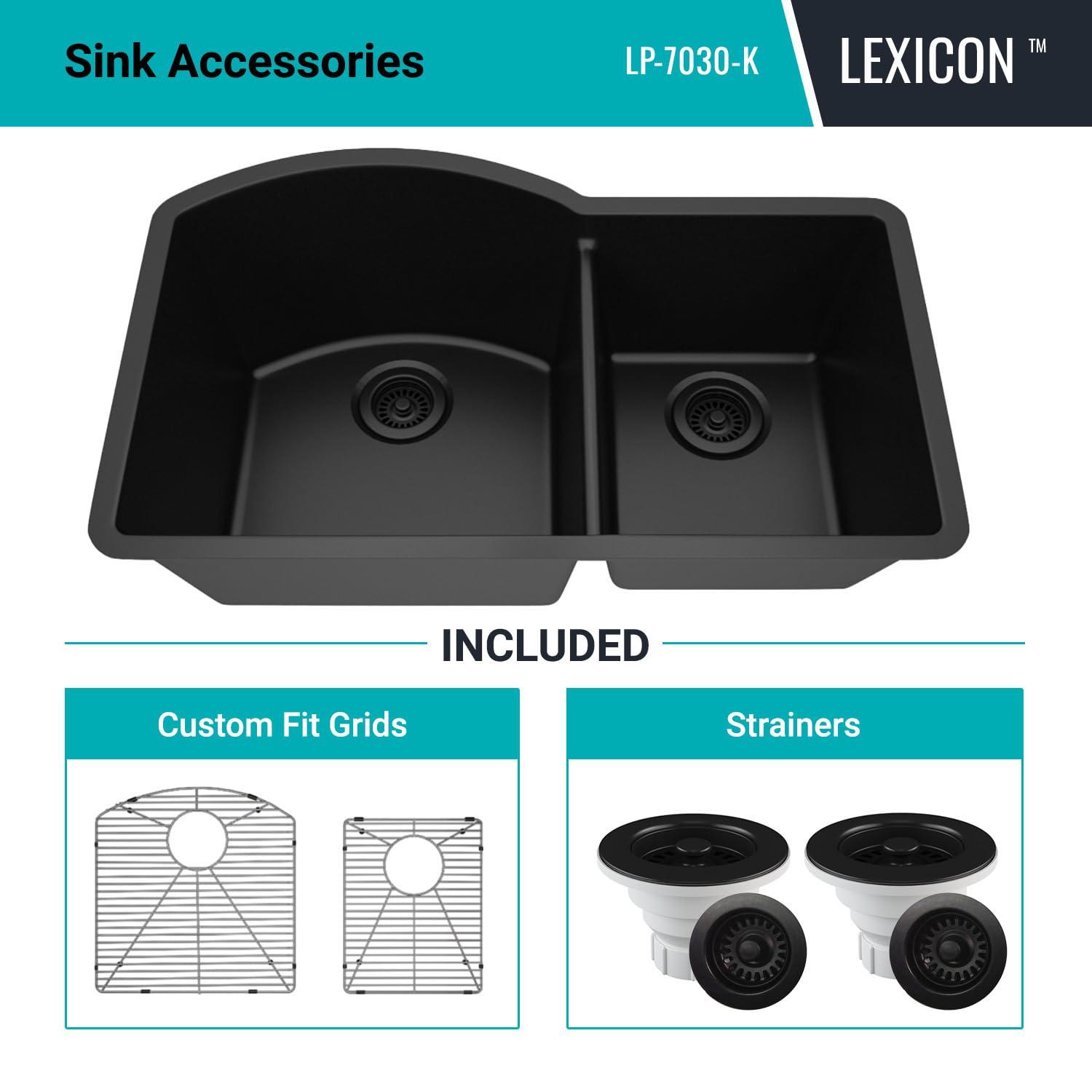 32" x 20" Quartz Kitchen Sink, 70/30 Double Bowl Sink, Drop-in Sink, Undermount Sink, Granite Kitchen Sink, with 2 Steel Grids and Basket Strainer, Disposal Flange