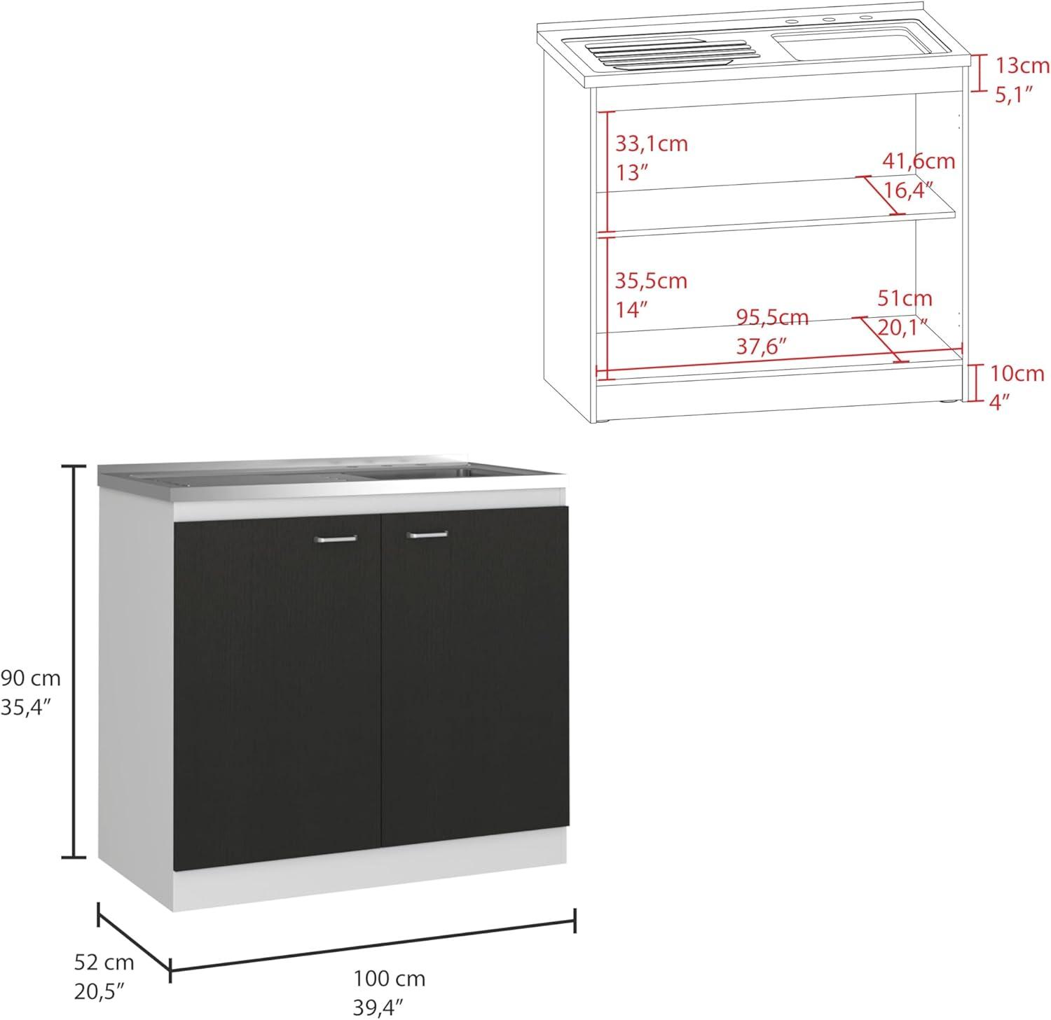 Napoles Utility Sink Cabinet With Integrated Steel Sink, Dark Walnut Frame