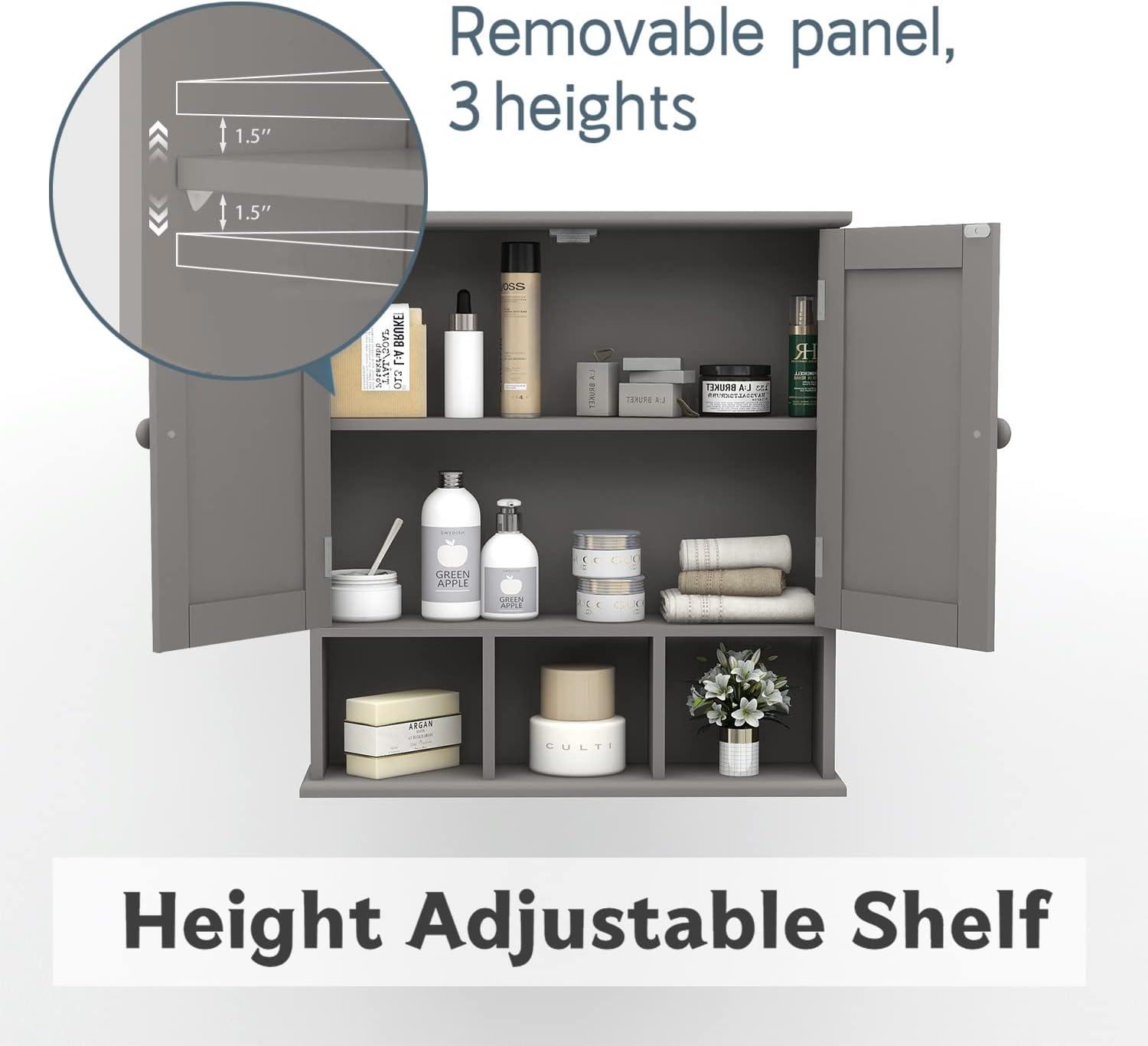 Grey Painted MDF Wall Mounted Bathroom Cabinet with Adjustable Shelves