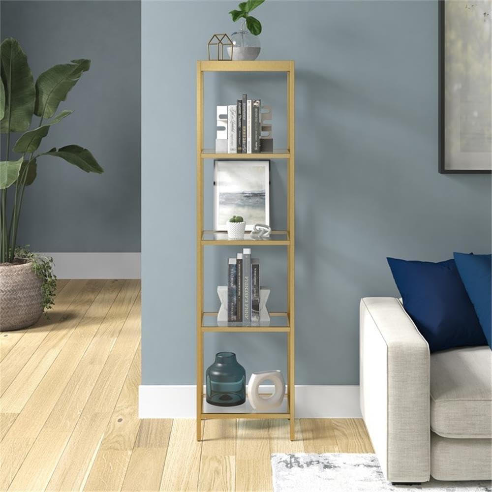 Evelyn&Zoe Alexis 18" Wide Rectangular Bookcase, Brass