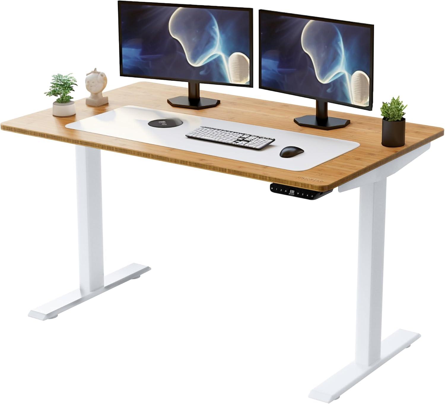 ErgoFlex Bamboo Electric Adjustable Height Desk with Drawer, Off-White