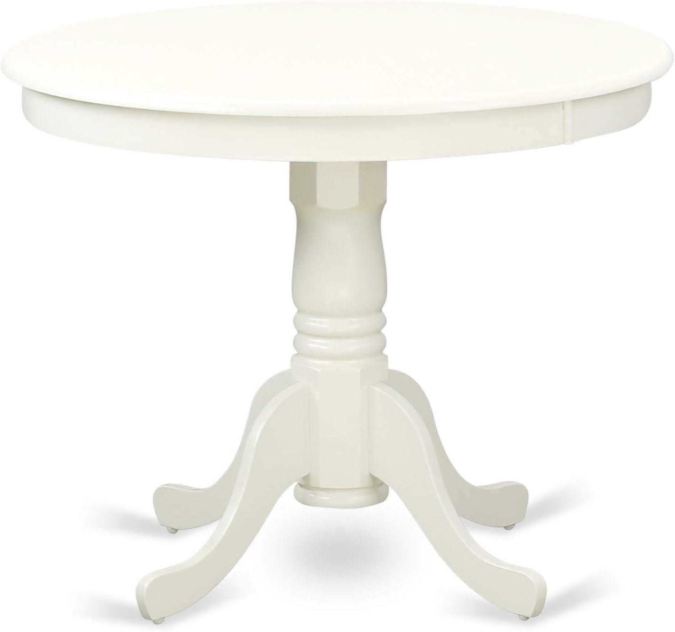 Linen White Round Pedestal Dining Set with Faux Leather Chairs