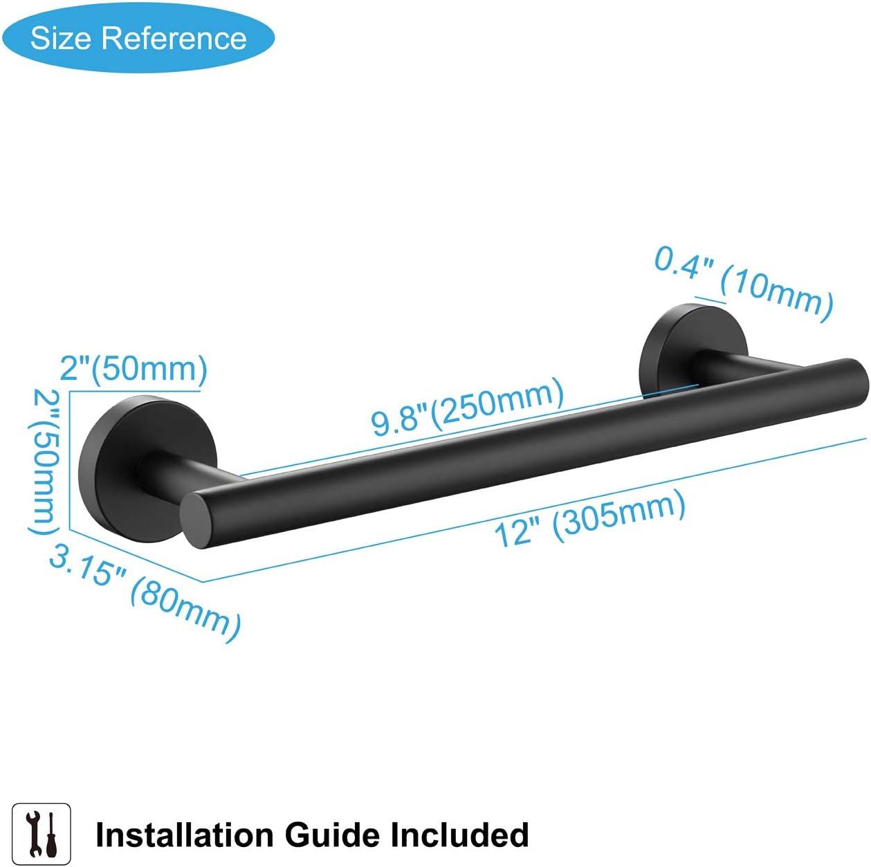 12-Inch Black Stainless Steel Wall-Mounted Towel Bar