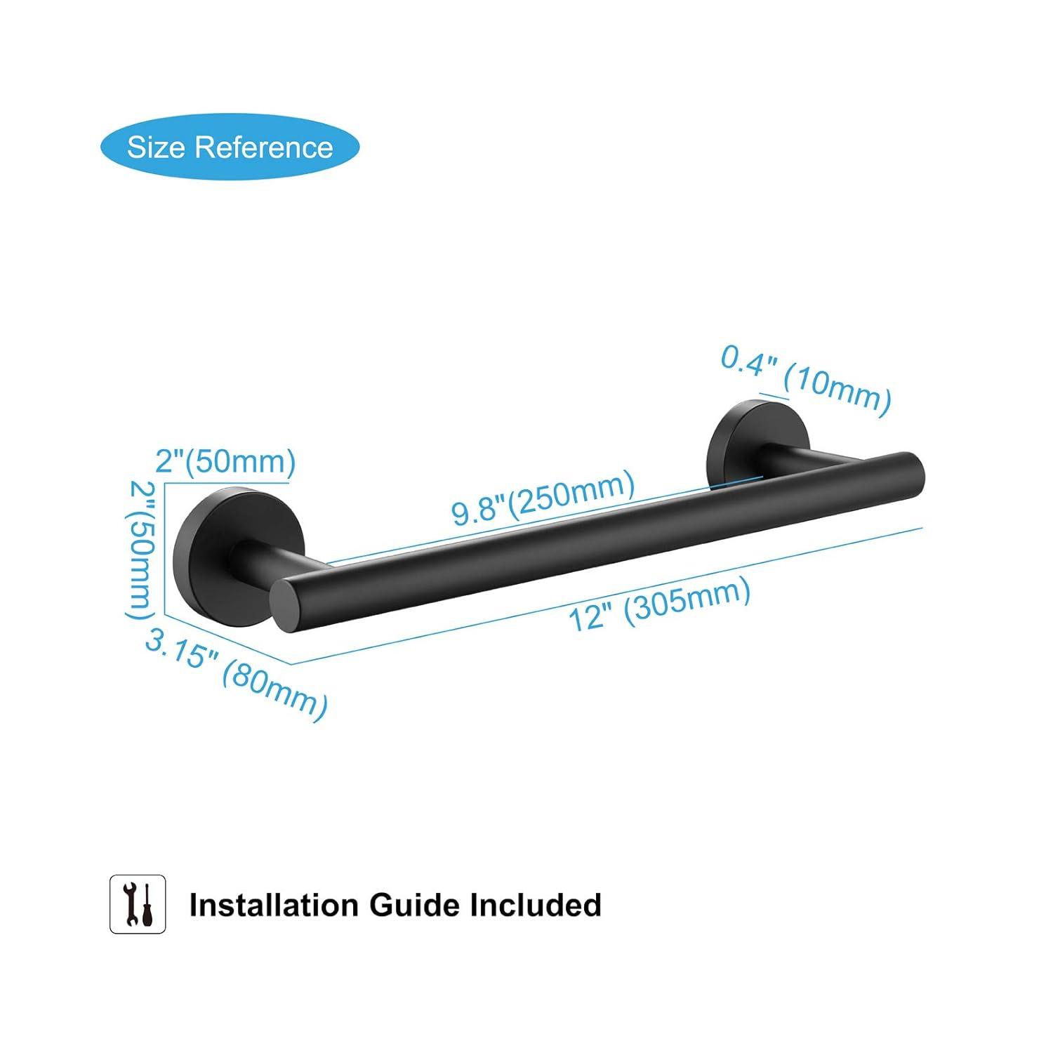 Towel Bar, 12 Inch Stainless Steel Single Towel Racks for Bathroom Kitchen Hand Towel Holder Dish Cloths Hanger Waterproof Wall-Mounted Towel Bar