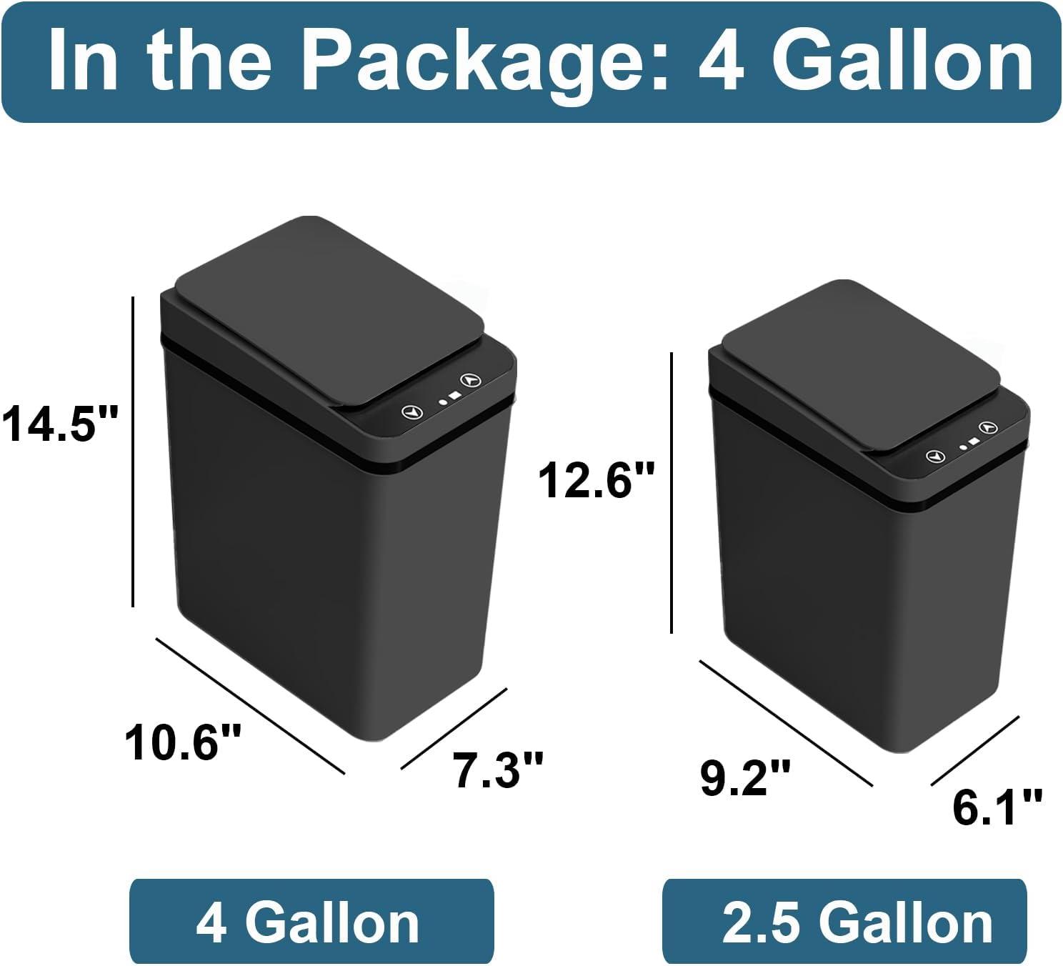 Yatmung 4 Gallons Bathroom Trash Can Automatic Touchless - 15.5 Liters Smart Trash Can Motion Sensor - Narrow, Plastic - Slim Electric Trash Bin - Skinny Garbage Can with Lid (Matte Black)