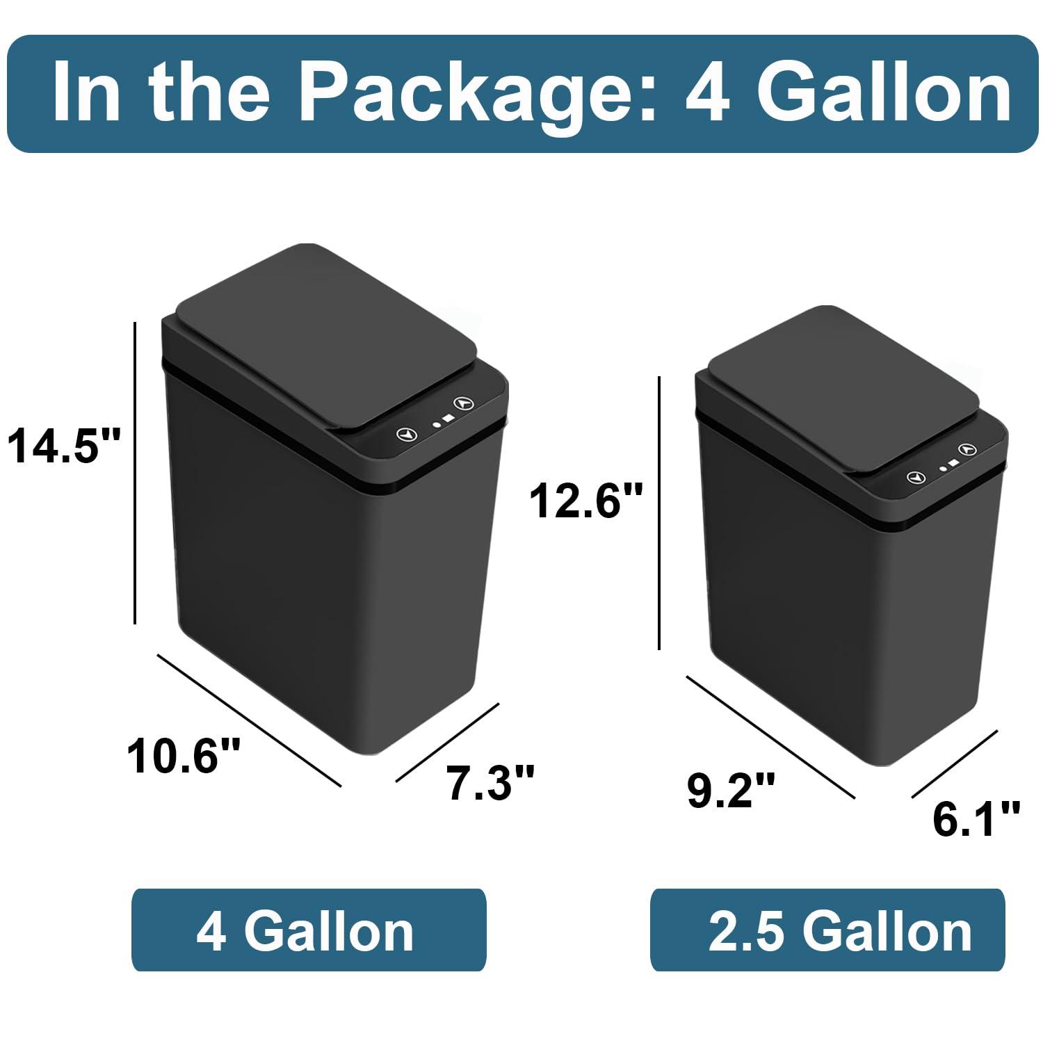Yatmung 4 Gallons Bathroom Trash Can Automatic Touchless - 15.5 Liters Smart Trash Can Motion Sensor - Narrow, Plastic - Slim Electric Trash Bin - Skinny Garbage Can with Lid (Matte Black)