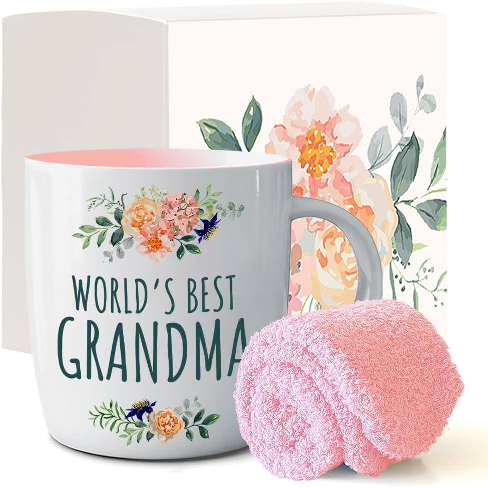 World's Best Grandma White Ceramic Mug with Cozy Socks