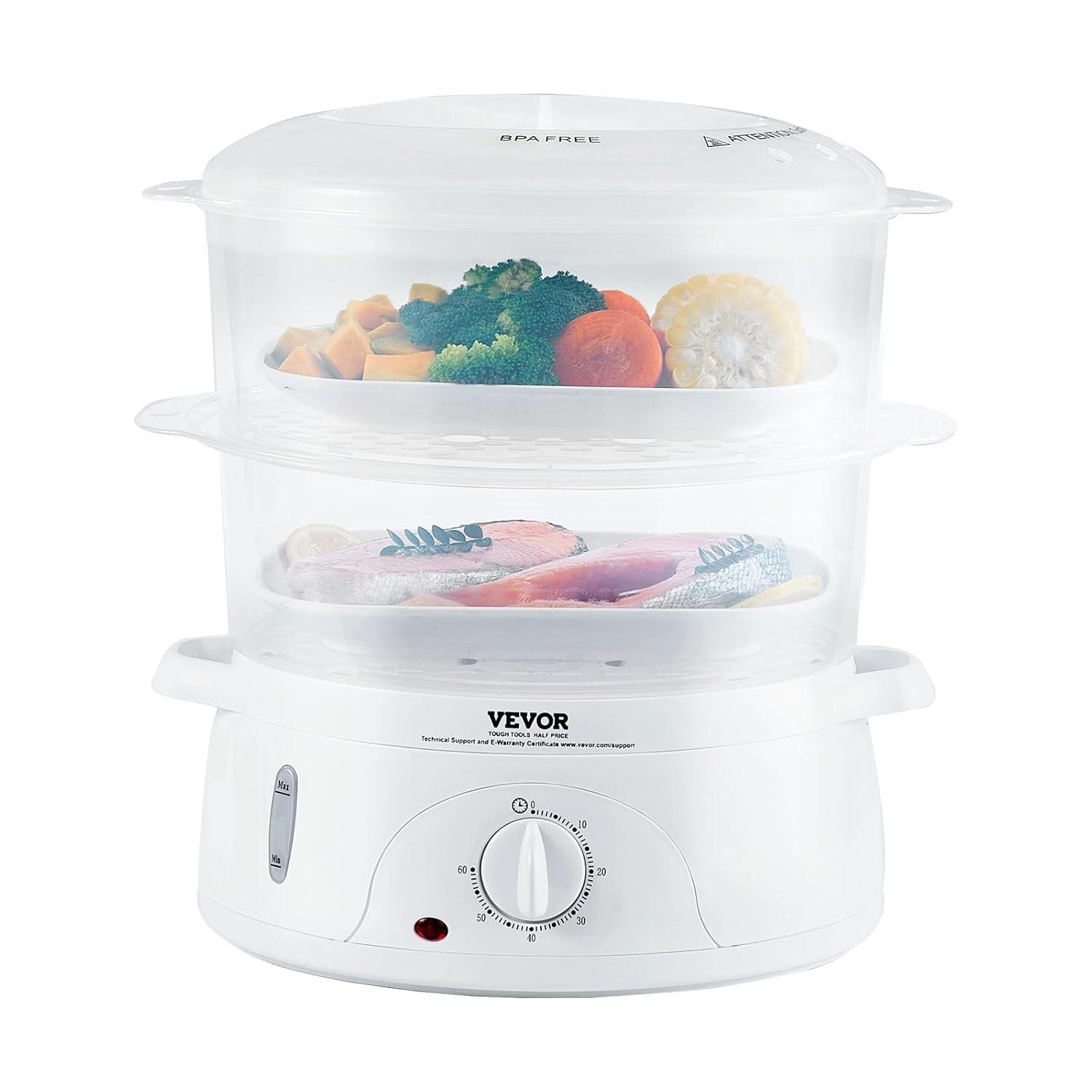 VEVOR VEVOR 7.4Qt Electric Food Steamer 2-Tier Vegetable Steamer & 60 Min Timer 800W