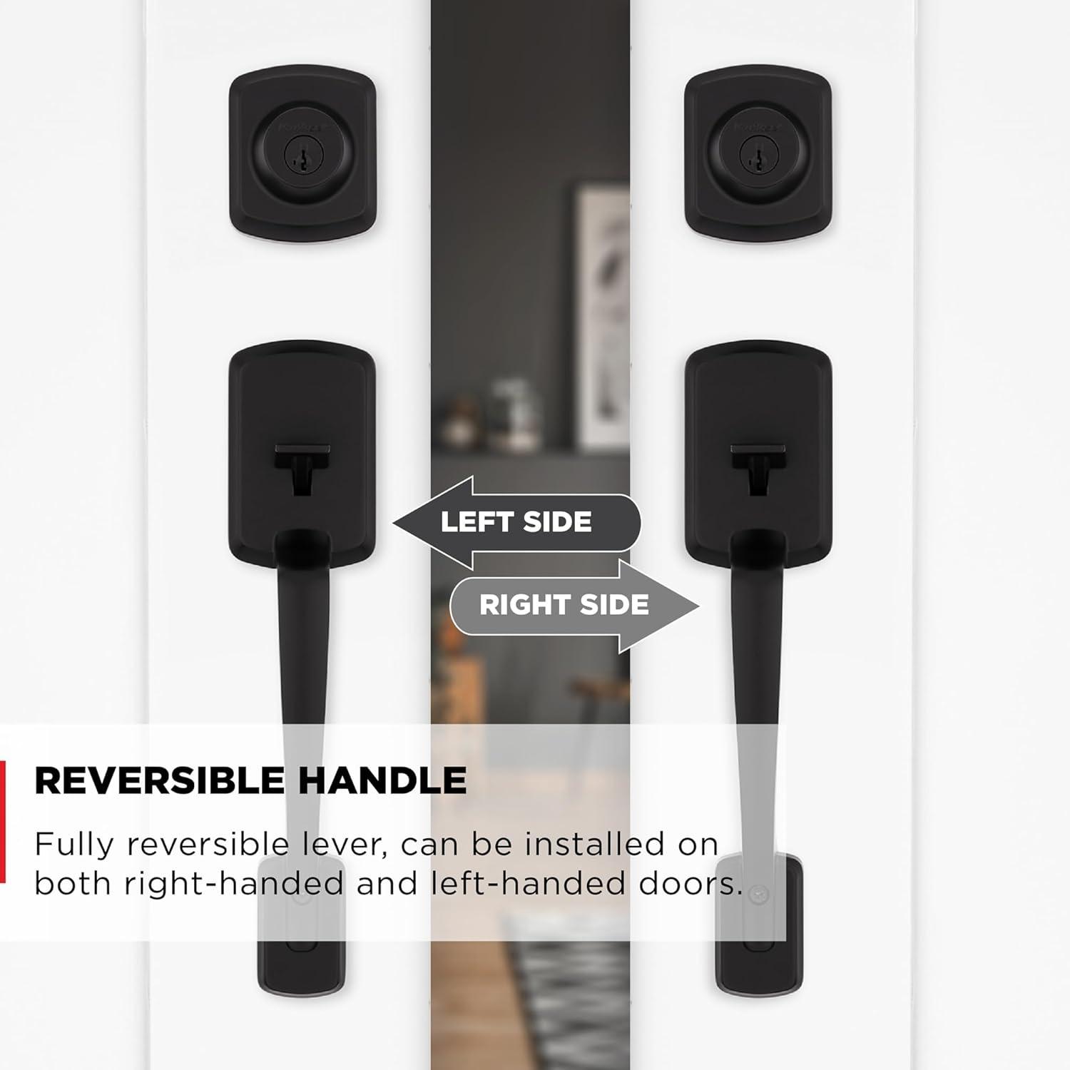 Henley Matte Black Single Cylinder Door Handleset with Round Handle Featuring SmartKey Security