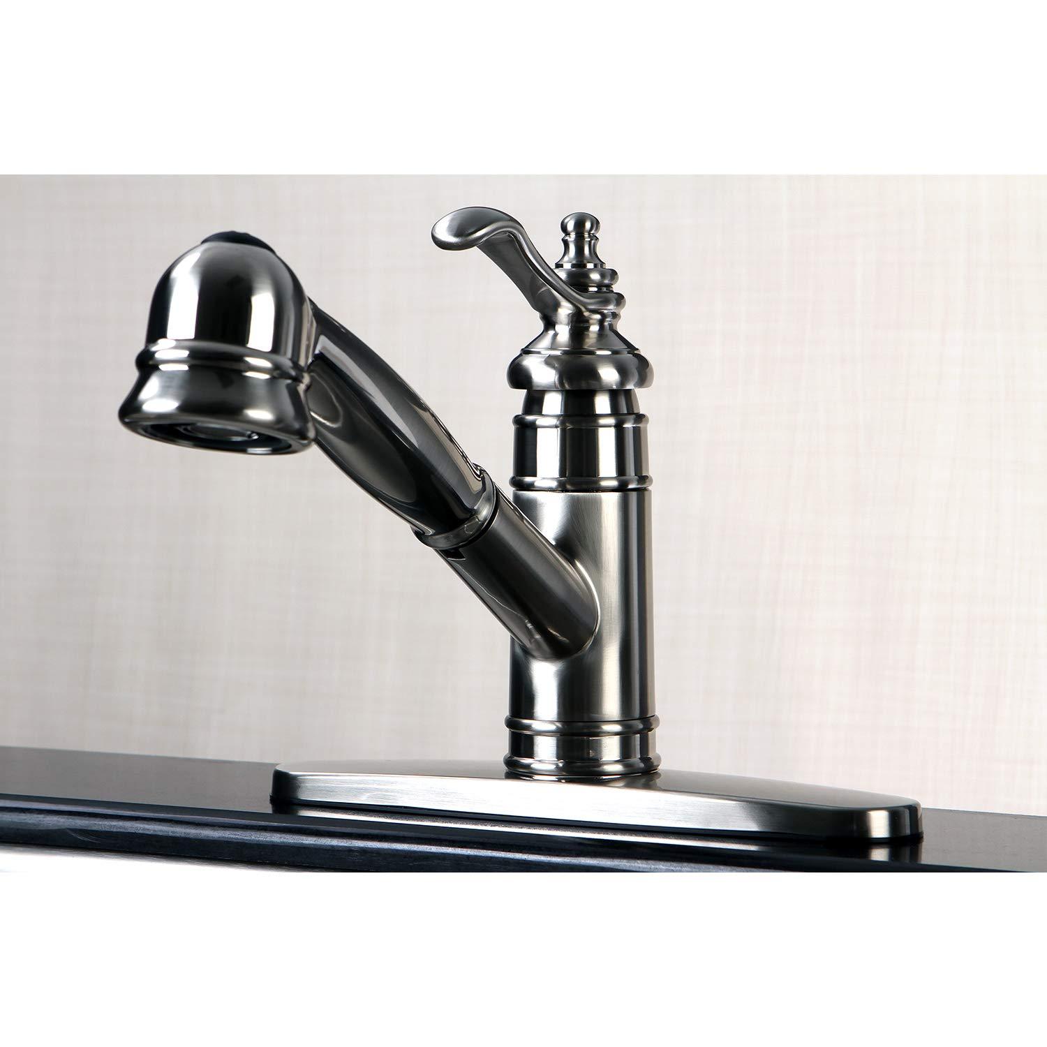 Kingston Brass Templeton Single-Handle 1-or-3 Hole Deck Mount Pull-Out Sprayer Kitchen Faucet