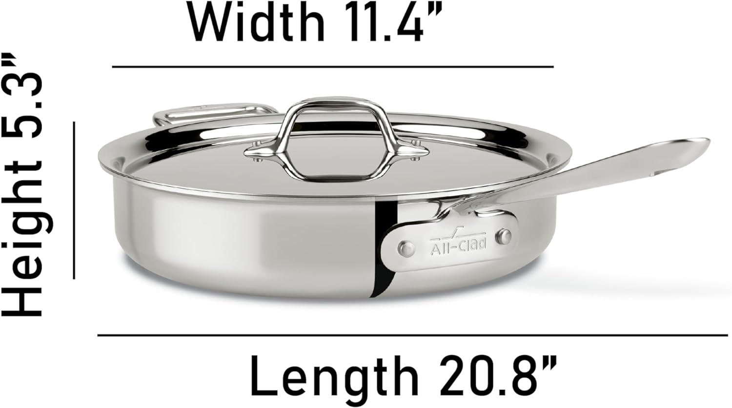 20.79" Stainless Steel and Aluminum Saute Pan with Lid