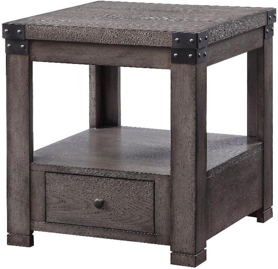 Acme Melville Square Wood Top 1-Drawer End Table in Ash Gray
