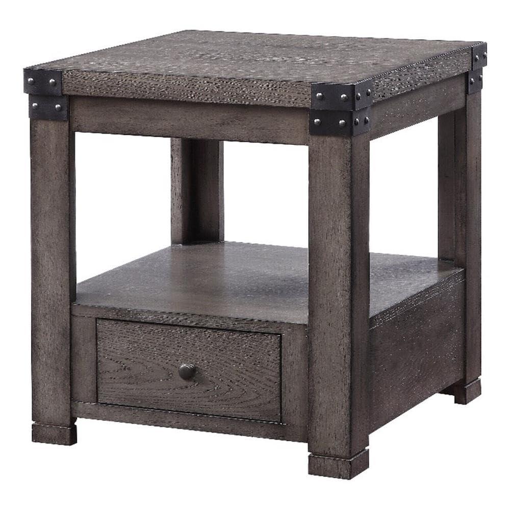 Acme Melville Square Wood Top 1-Drawer End Table in Ash Gray