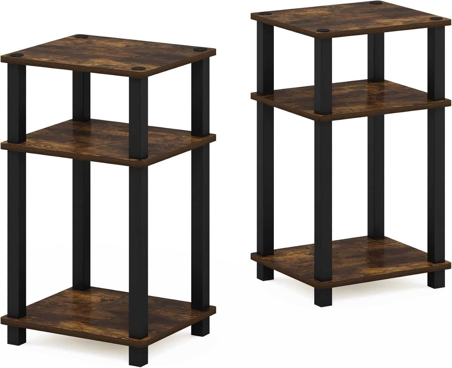 Furinno Just 3-Tier Turn-N-Tube End Table, 1-Pack, Amber Pine/Black