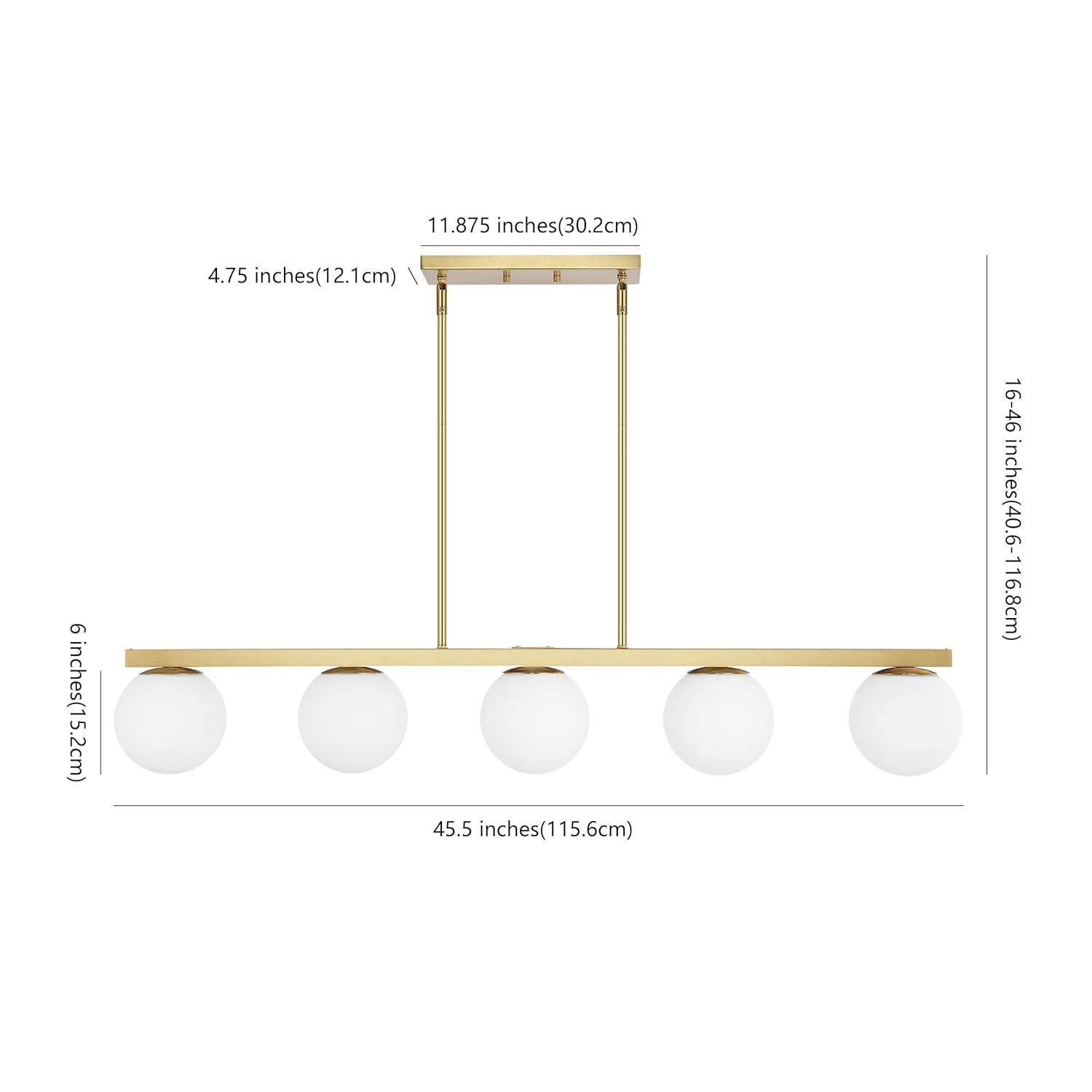 JONATHAN Y Luca Parisian 45.5" 5-Light Modern Glam Iron Globe Linear LED Pendant, Brass Gold/White