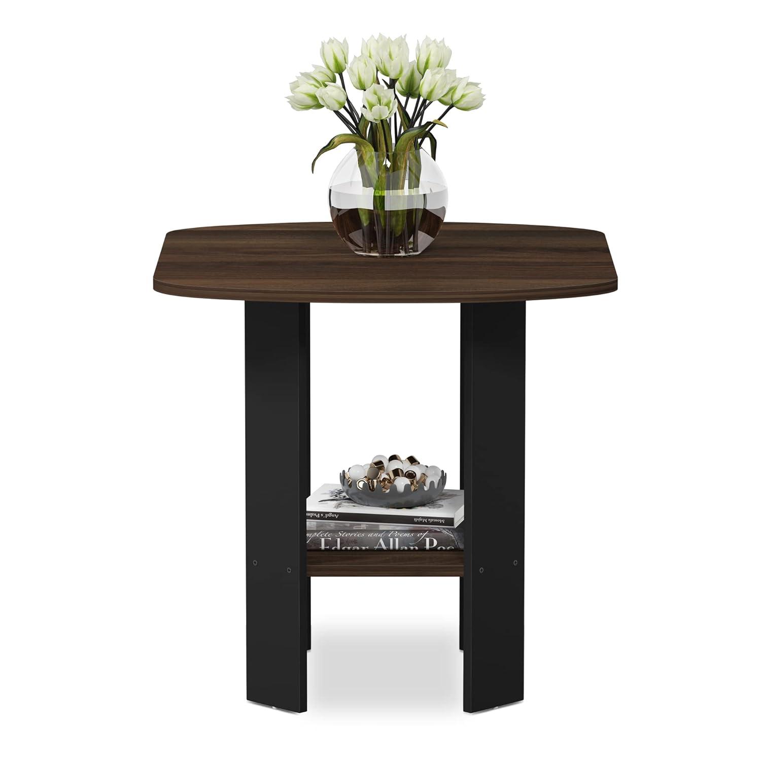 Columbia Walnut and Black Rectangular Wood End Tables, Set of 2