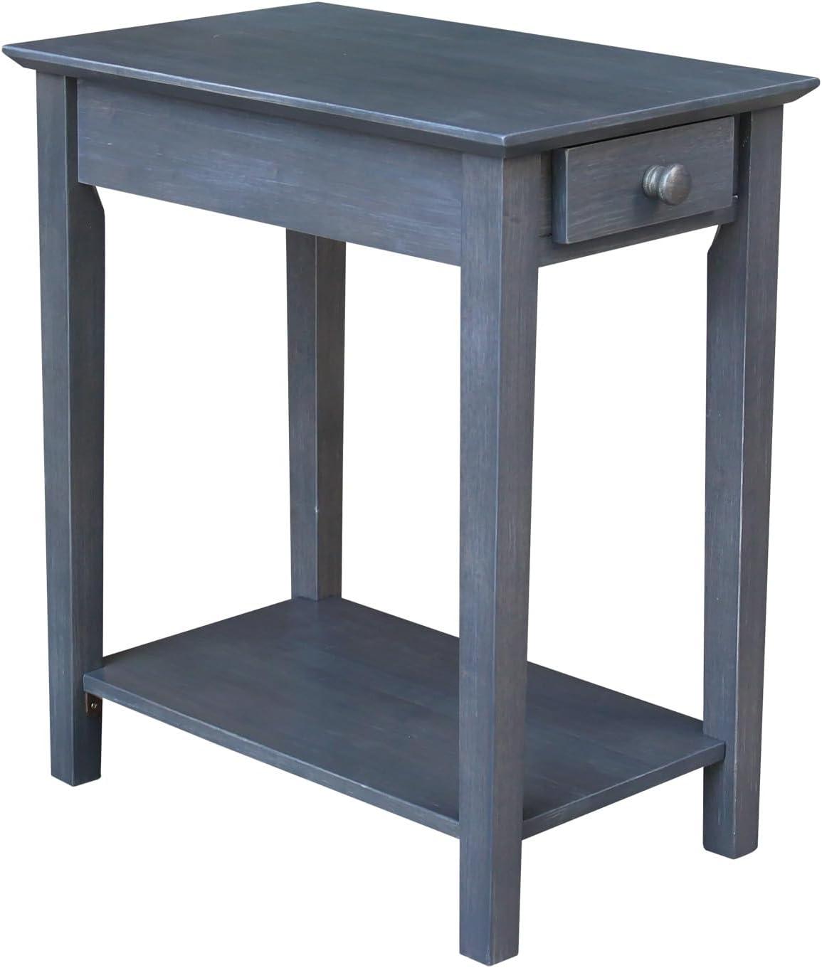 International Concepts Narrow End Table Heather Gray: Mid-Century Modern Style, Hardwood, Drawer & Shelf