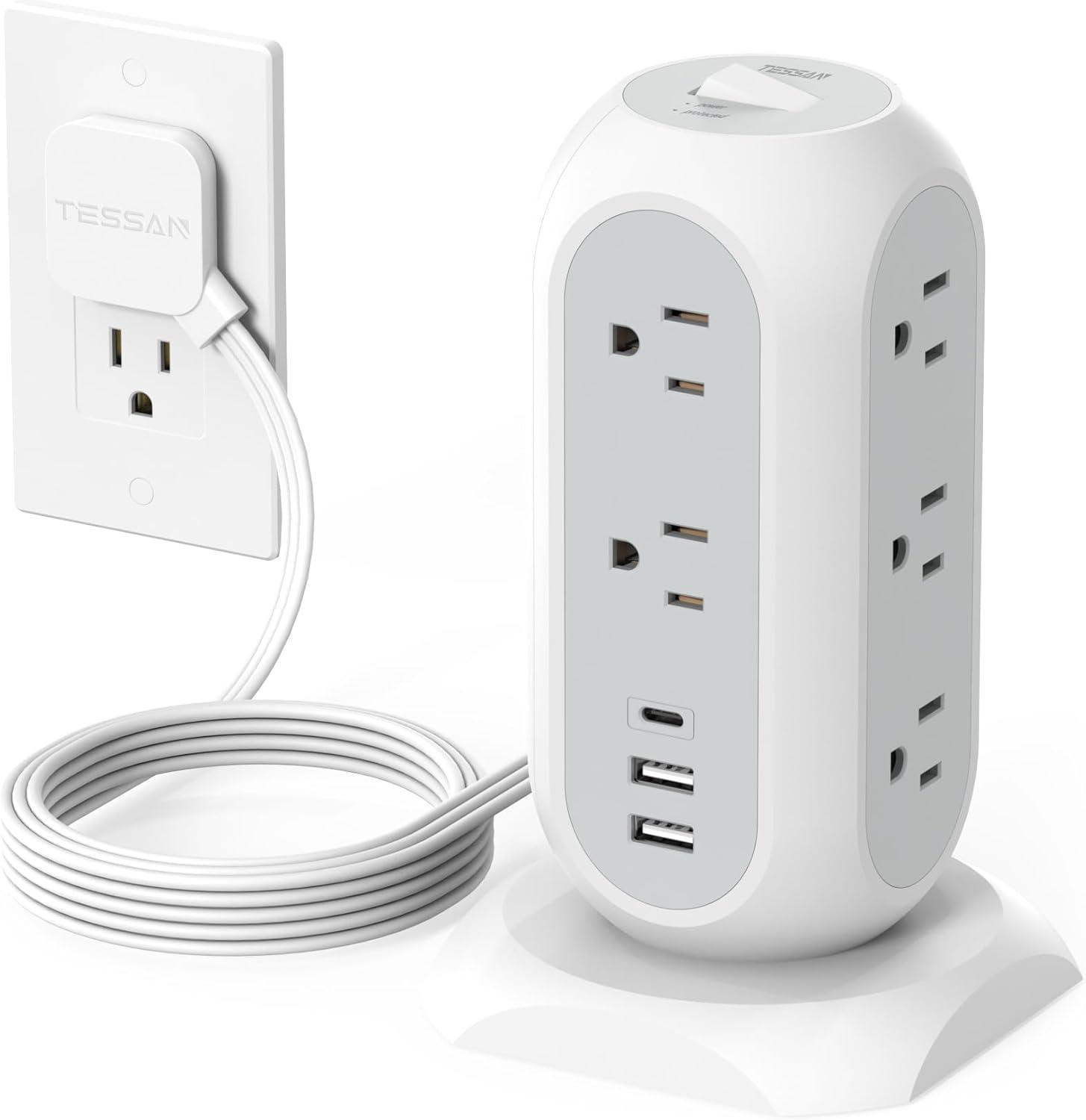 TESSAN Power Strip Tower w/ Surge Protector, 11 AC Outlets, & 3 USB Ports