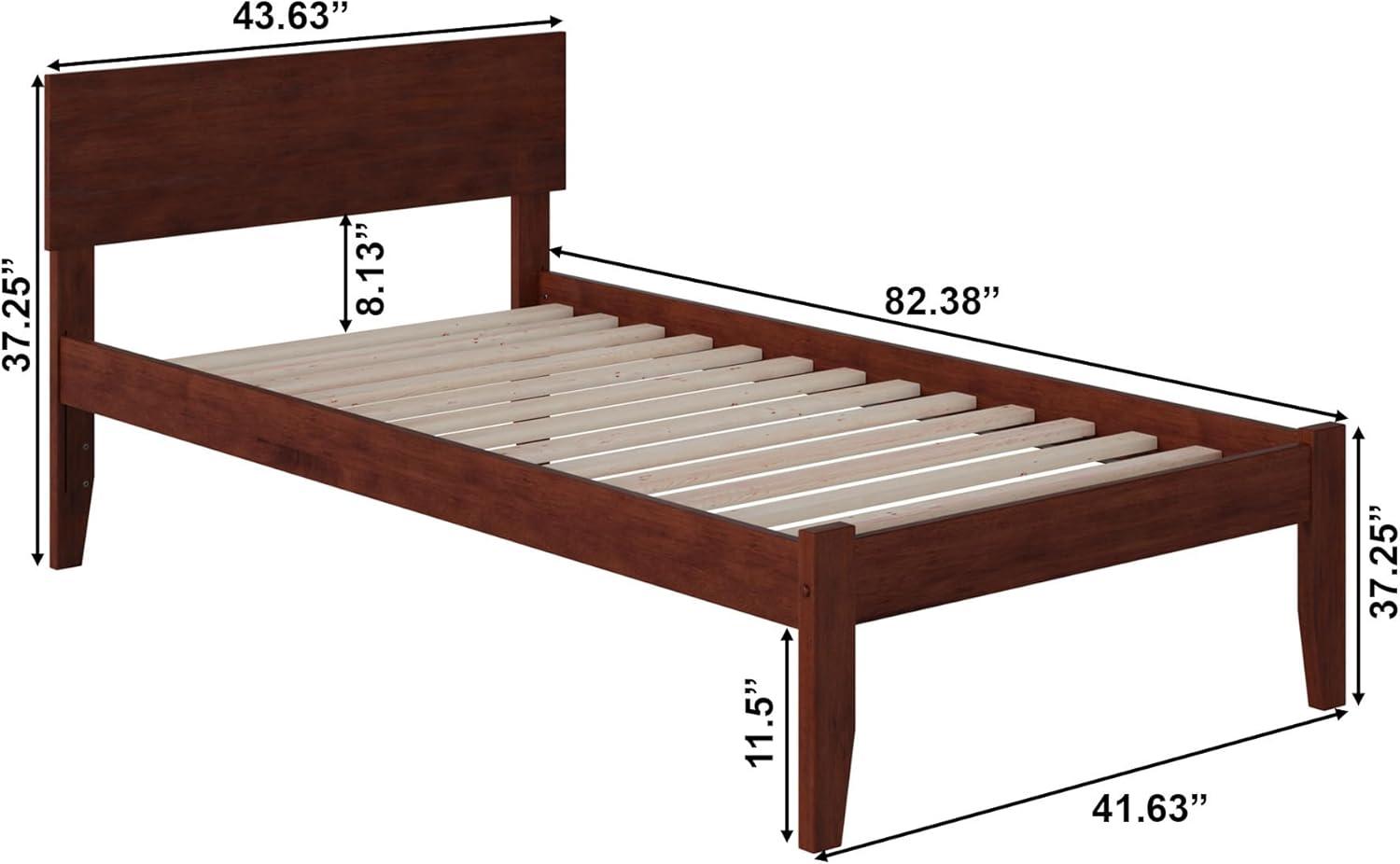 AFI Furnishings Orlando Twin Extra Long Platform Bed with Open Footboard and Turbo Charger in Walnut