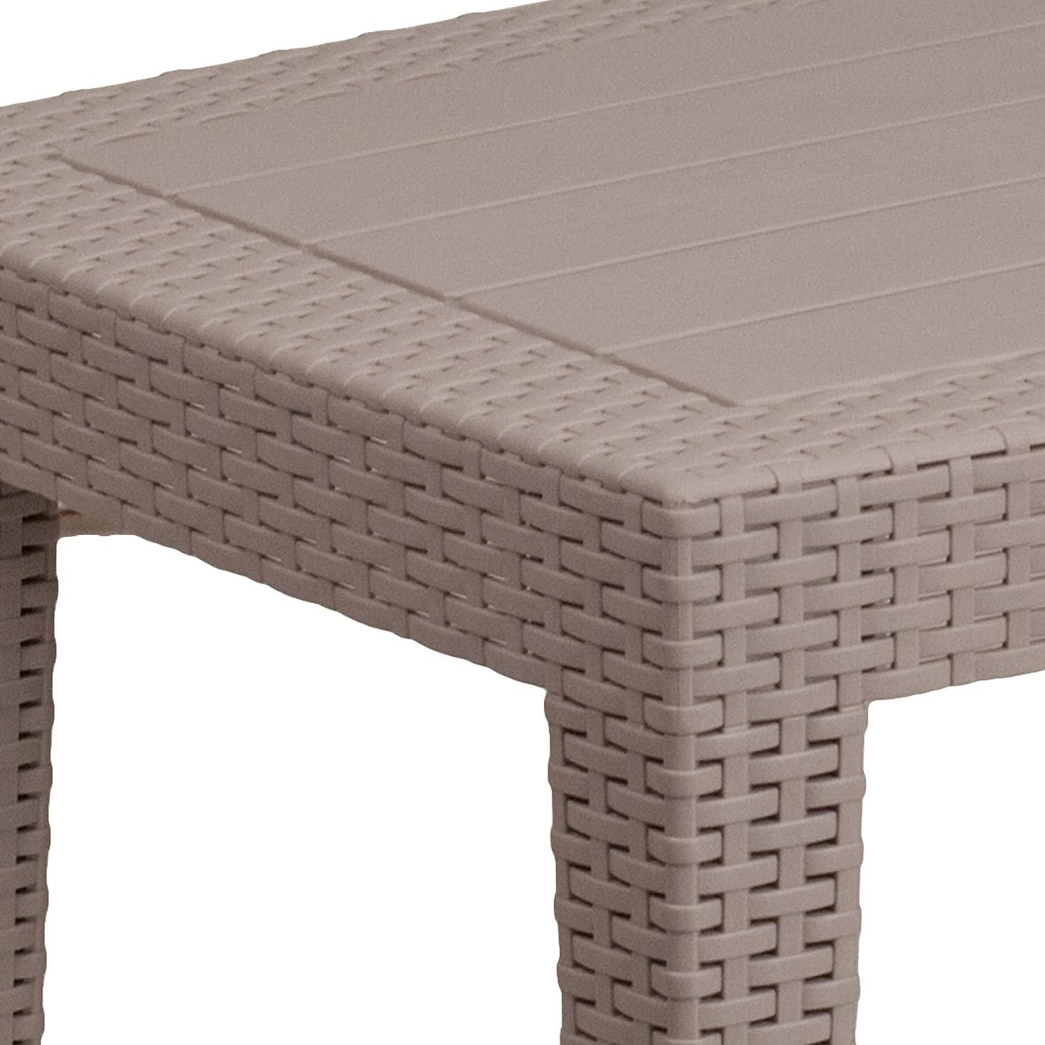 Merrick Lane 4 Piece Dark Gray Faux Rattan Patio Furniture Set with 2 Chairs and Sofa with Removable Light Gray Cushions and Table