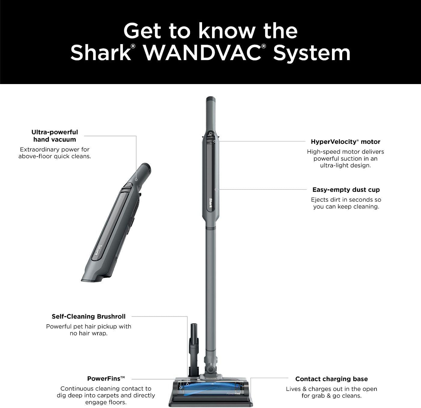 Shark WANDVAC System Ultra-Lightweight Powerful Cordless Stick Vacuum with Charging Dock