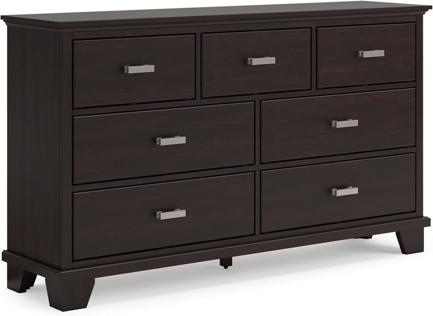 Dark Brown Contemporary Dresser with Mirror and Dovetail Drawers