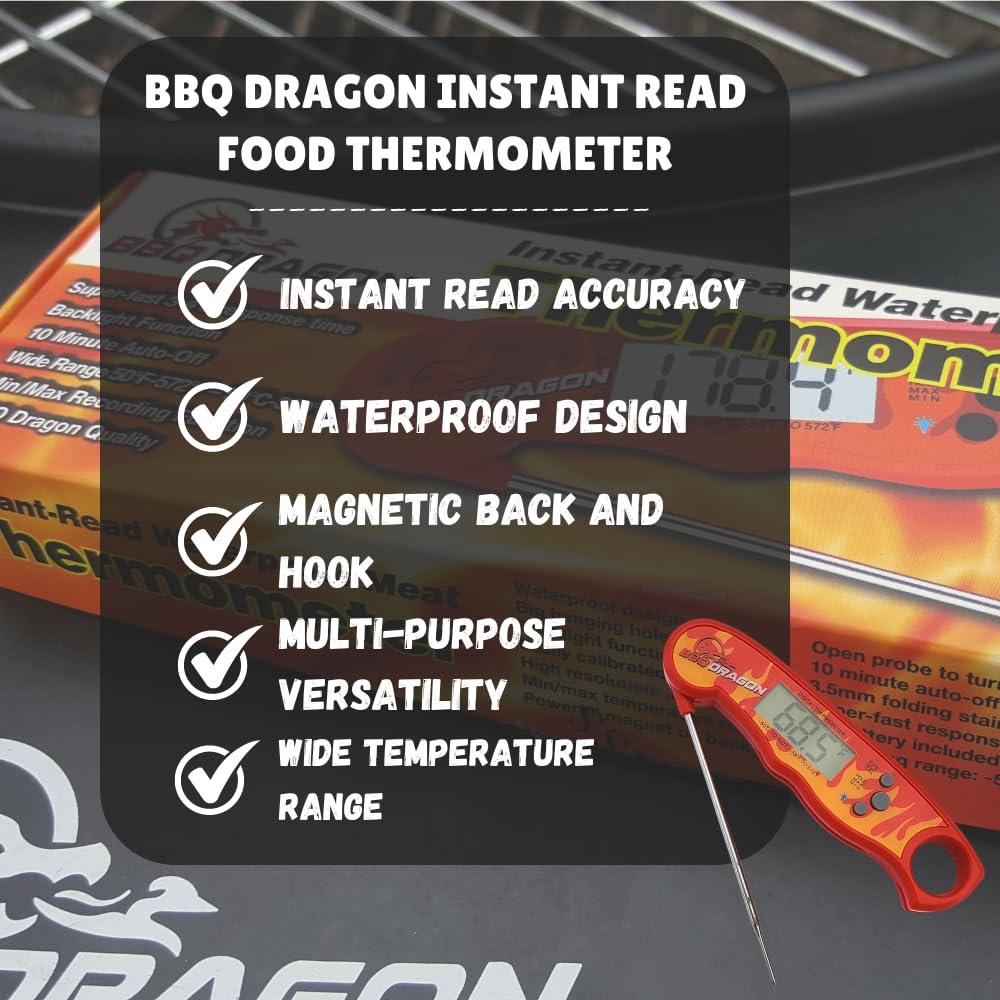 BBQ Dragon Meat Thermometer Digital - Waterproof Instant Read Food Thermometer for Cooking, Baking, & Grilling - Digital Meat Thermometer with Probe - Kitchen Thermometer for Cooking & Candy Making