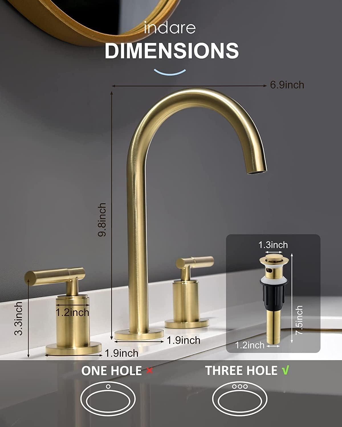 Brushed Gold Brass 3-Hole Bathroom Faucet with Pop-Up Drain