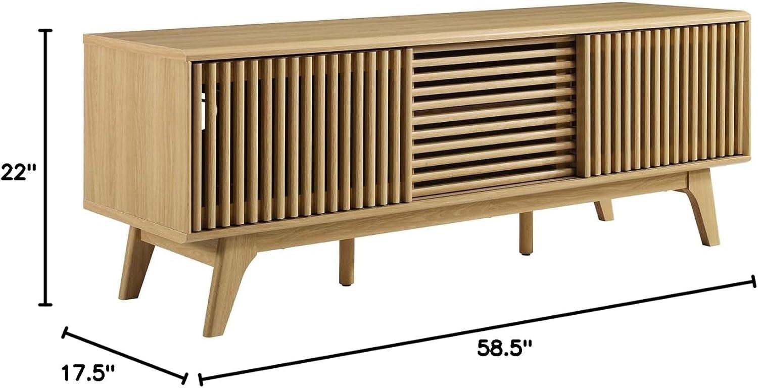 Oak 59" TV Stand with Slatted Sliding Doors