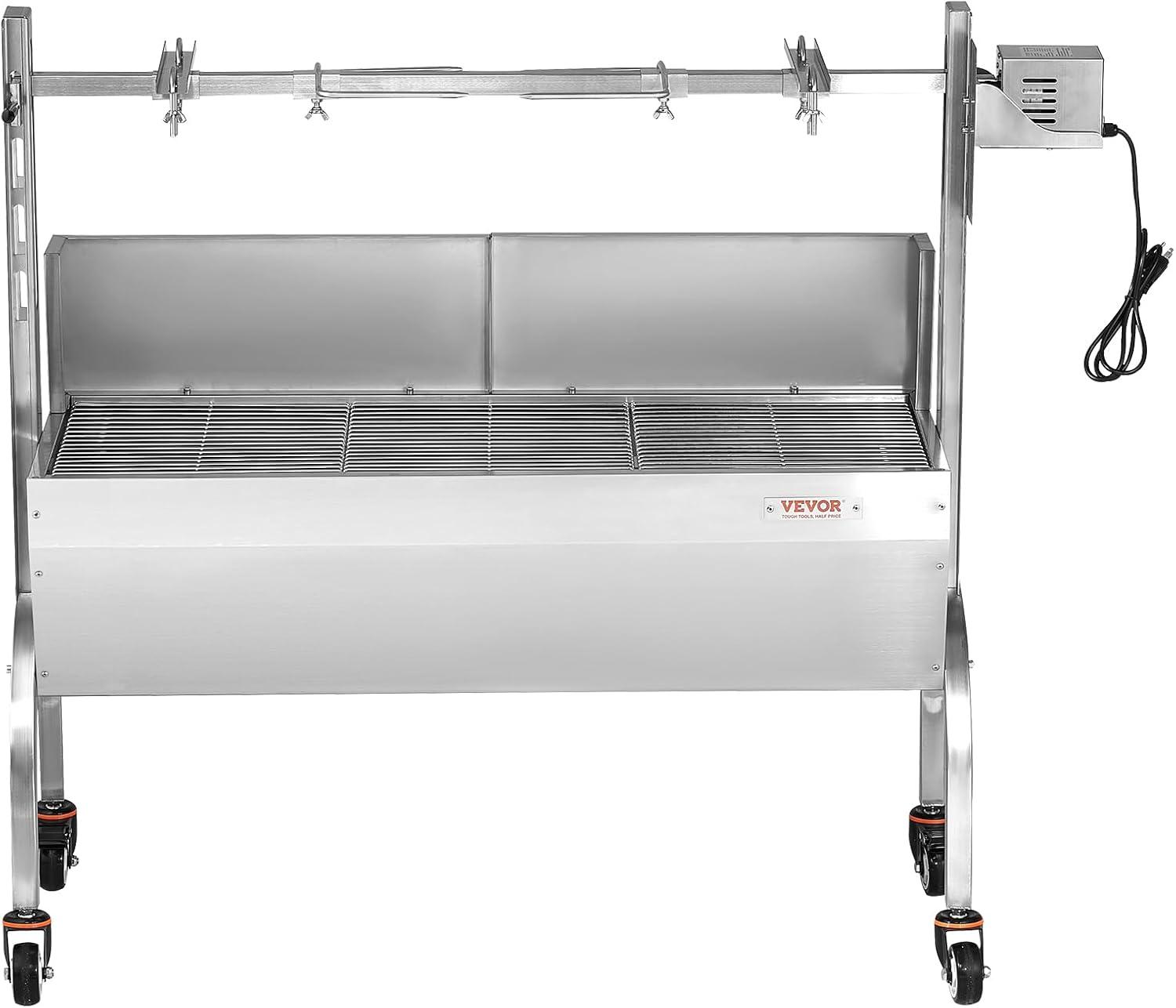 Stainless Steel Rotisserie Grill with Windscreen and Lockable Wheels