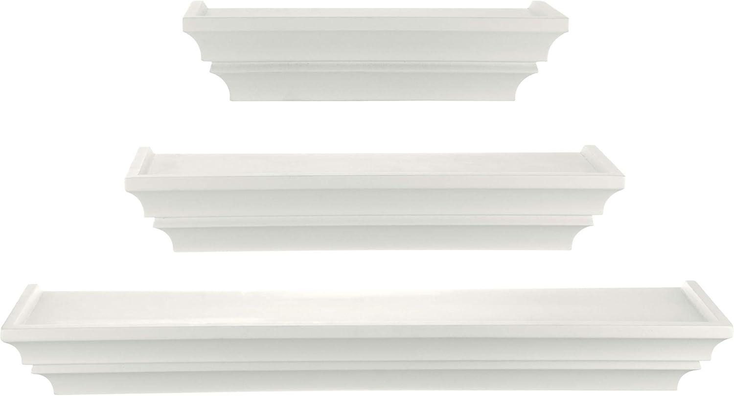 White Crown Molding 3-Tier Floating Wall Shelves Set