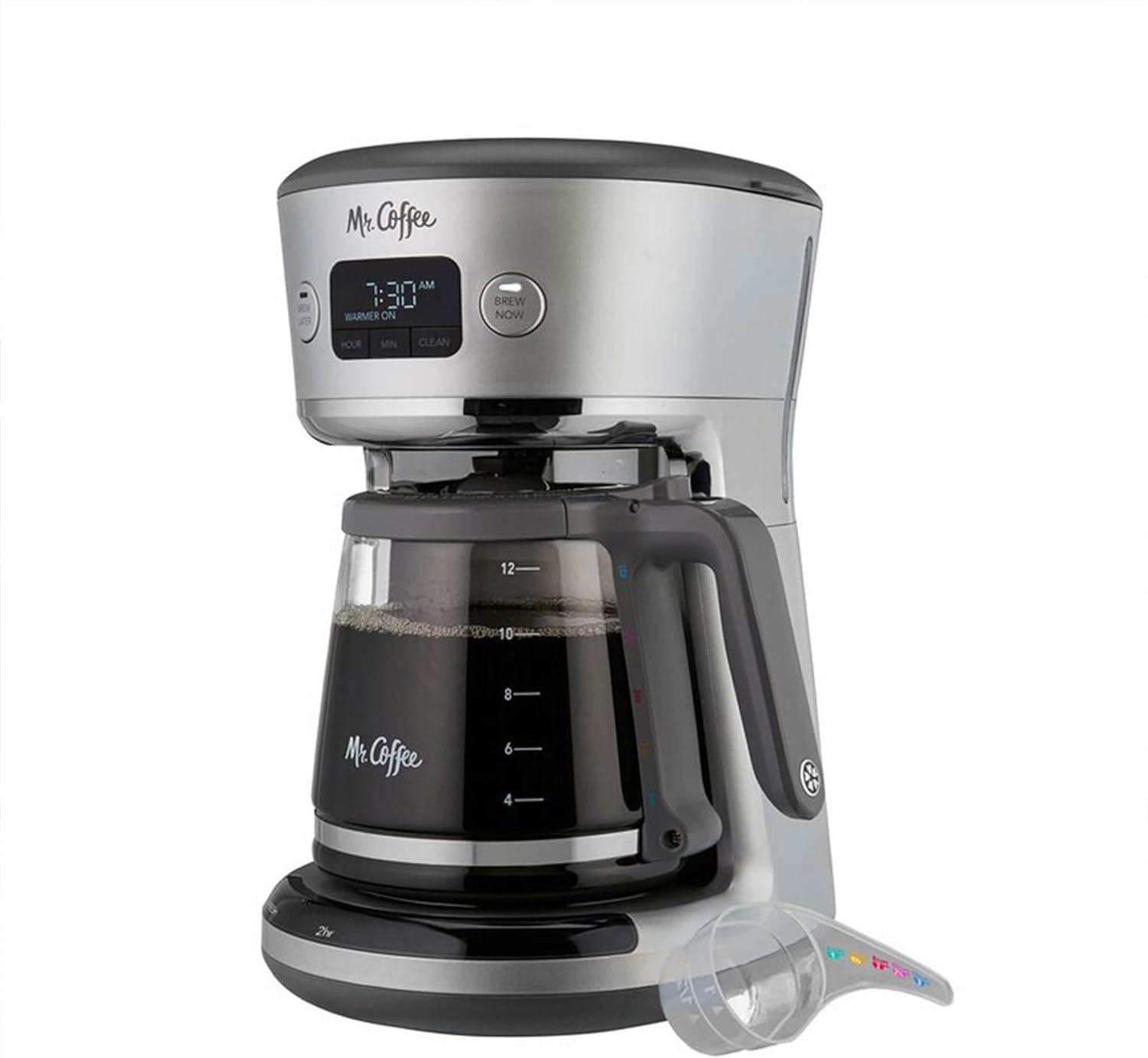 Silver 12-Cup Programmable Drip Coffee Maker with Water Filter