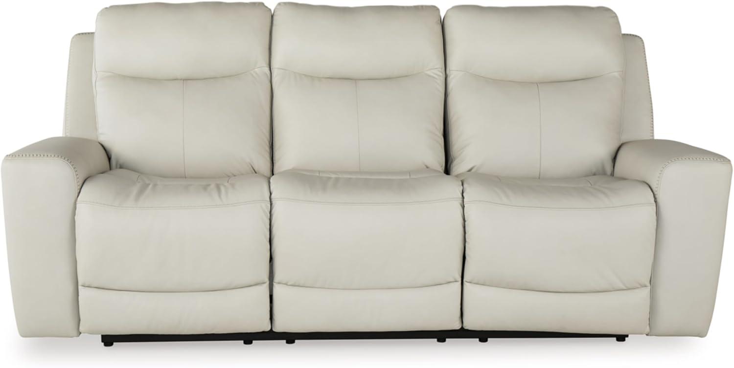 Beige Faux Leather Power Reclining Sofa with Track Arms