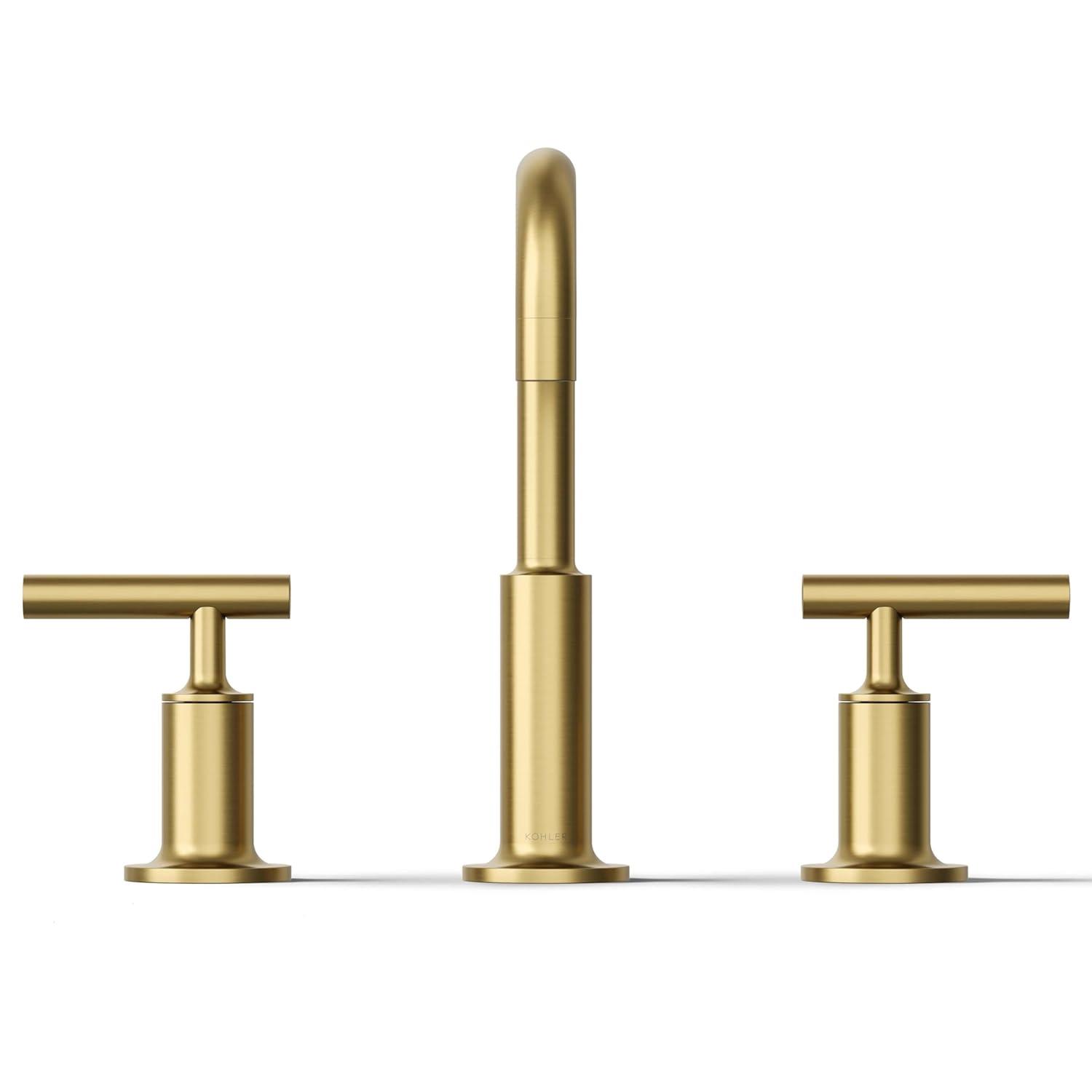 Kohler Purist® Widespread Bathroom Faucet with Pop-Up Drain Assembly, 3-Hole High Arc Cross Handle Bathroom Sink Faucet, 1.2 gpm