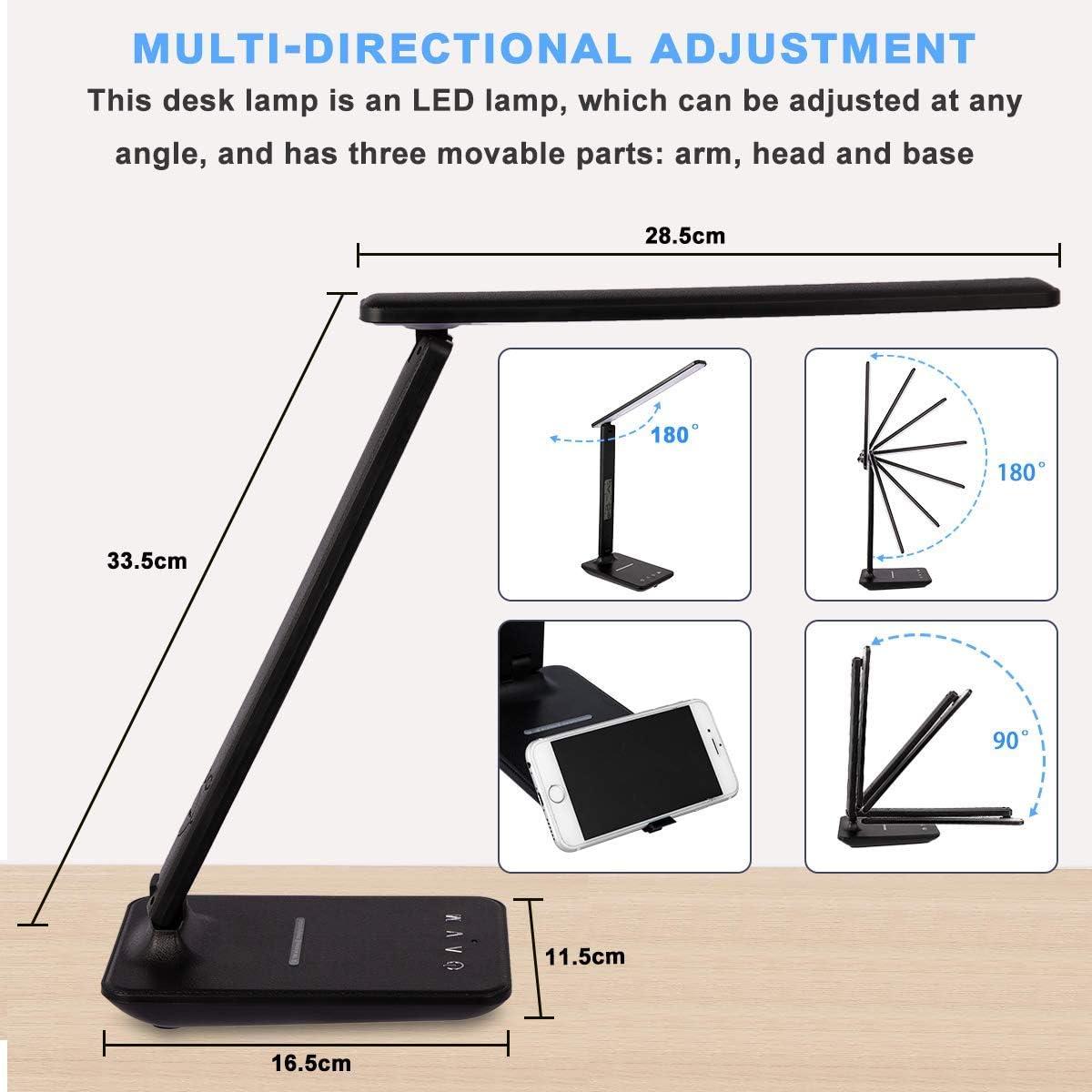 Black LED Desk Lamp with Wireless Charger and LCD Display