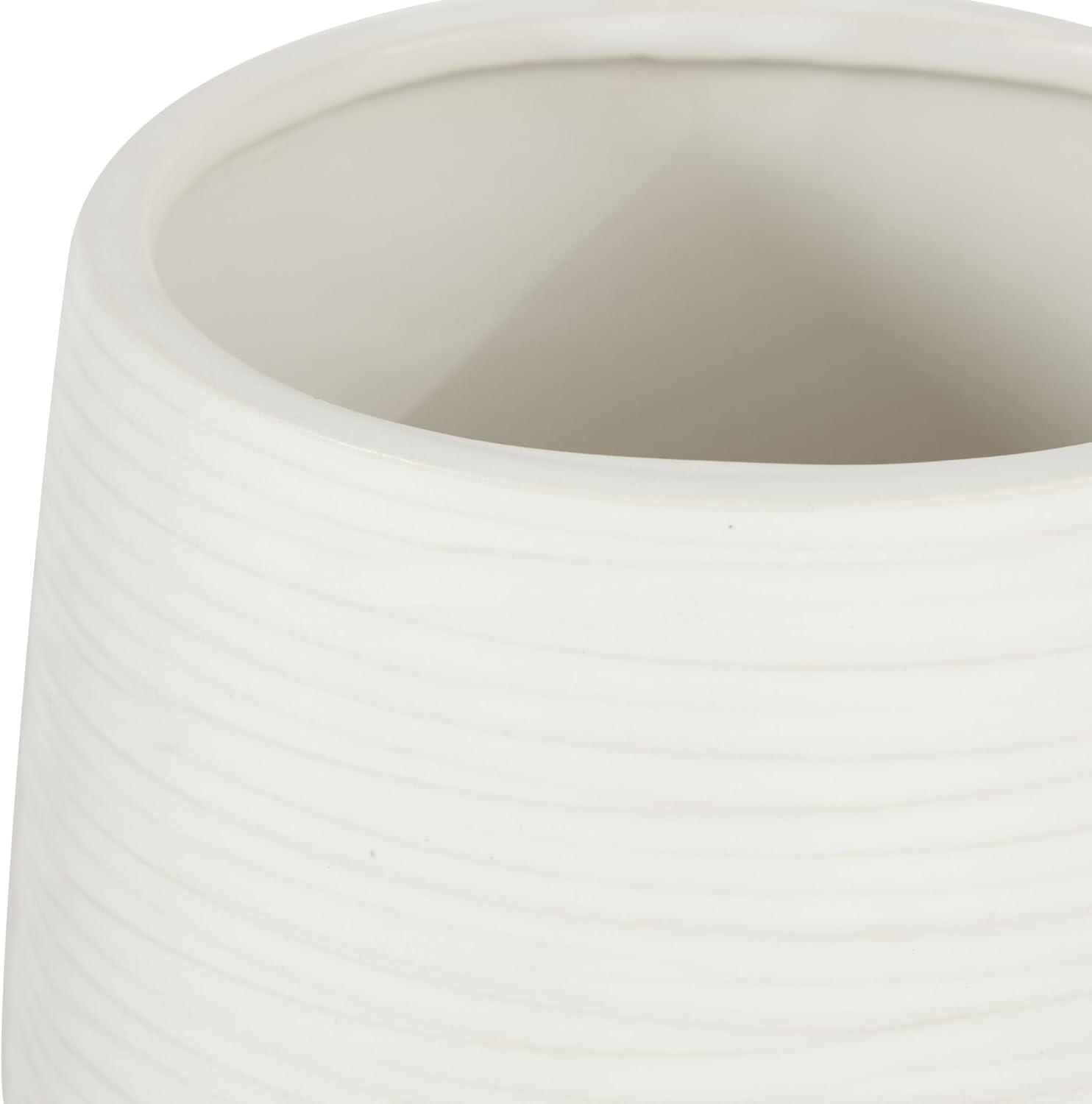 White Porcelain Ribbed Table Vase with Wide Opening