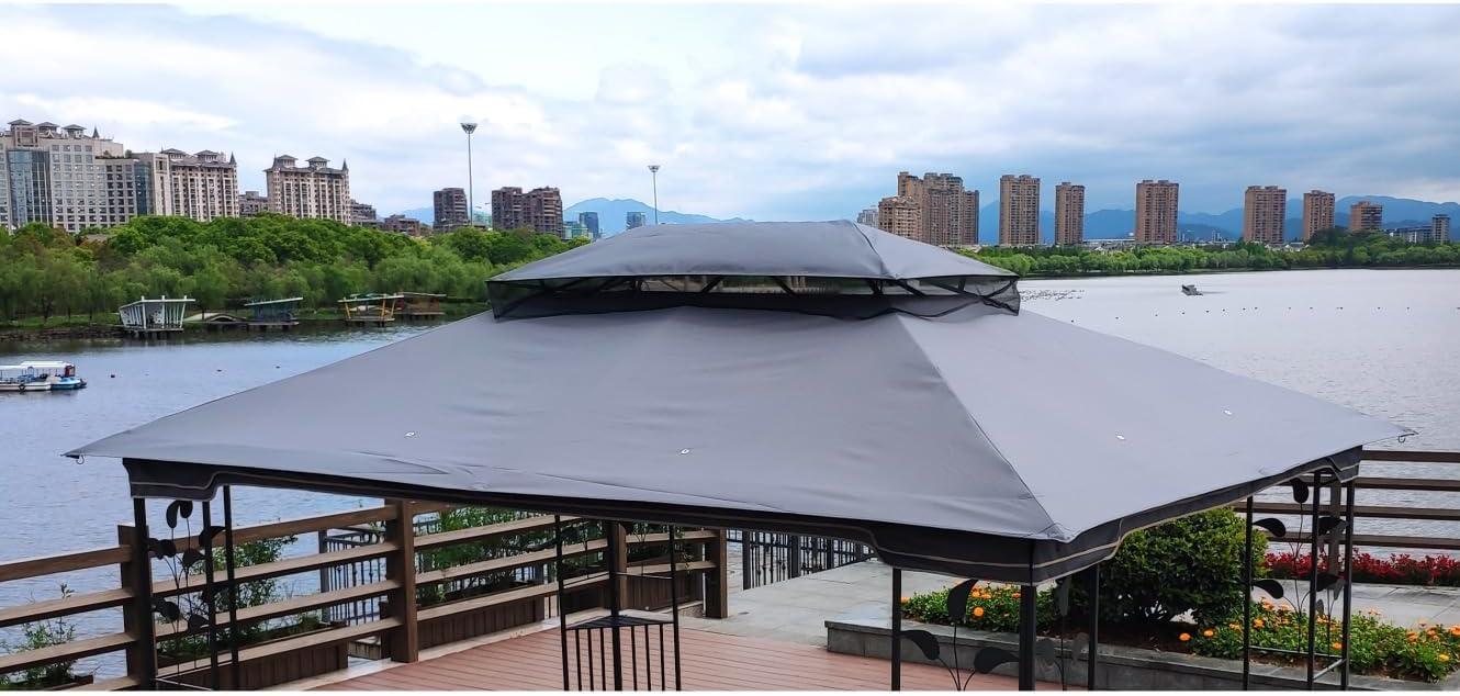 SHANRUGUOJI 13X10 Ft Patio Double Roof Gazebo Replacement Canopy Top Fabric